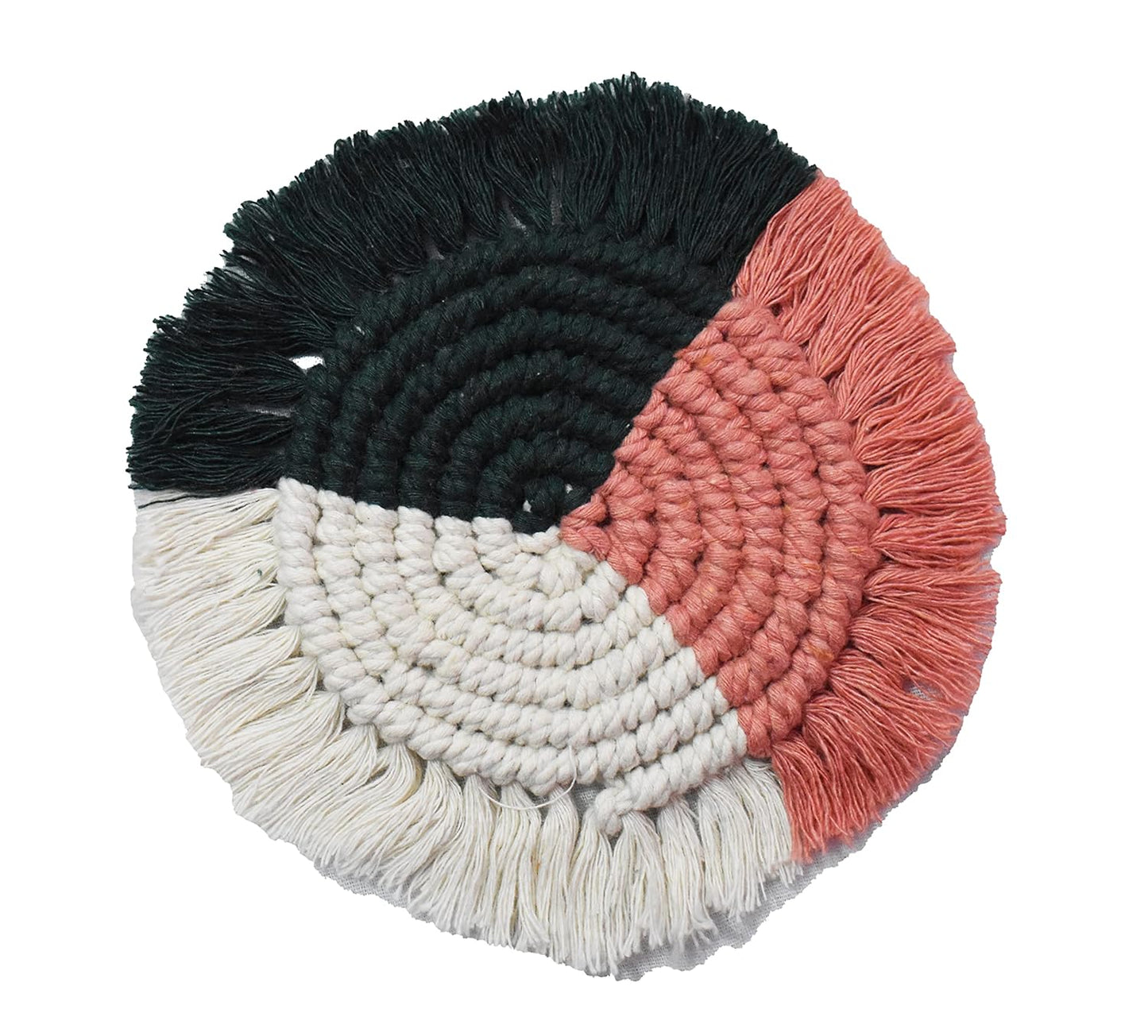 Multicolored Macrame Handwoven Cotton Coaster Set – 6" Diameter, 2-Pack