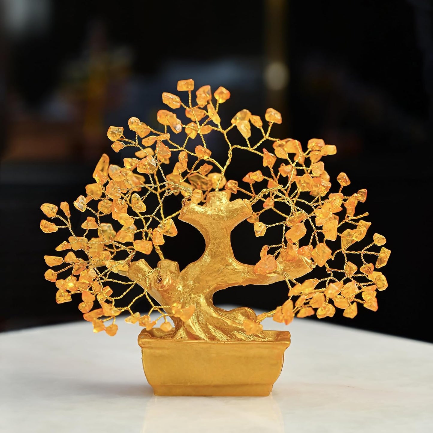 Handmade Feng Shui Golden Citrine Crystal Money Tree for Wealth & Positivity, 6x4 inch | Good Luck Home Decor Gift