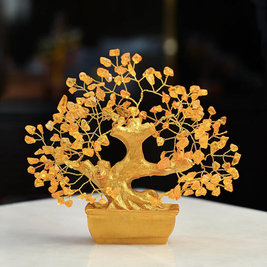 Handmade Feng Shui Golden Citrine Crystal Money Tree for Wealth & Positivity, 6x4 inch | Good Luck Home Decor Gift