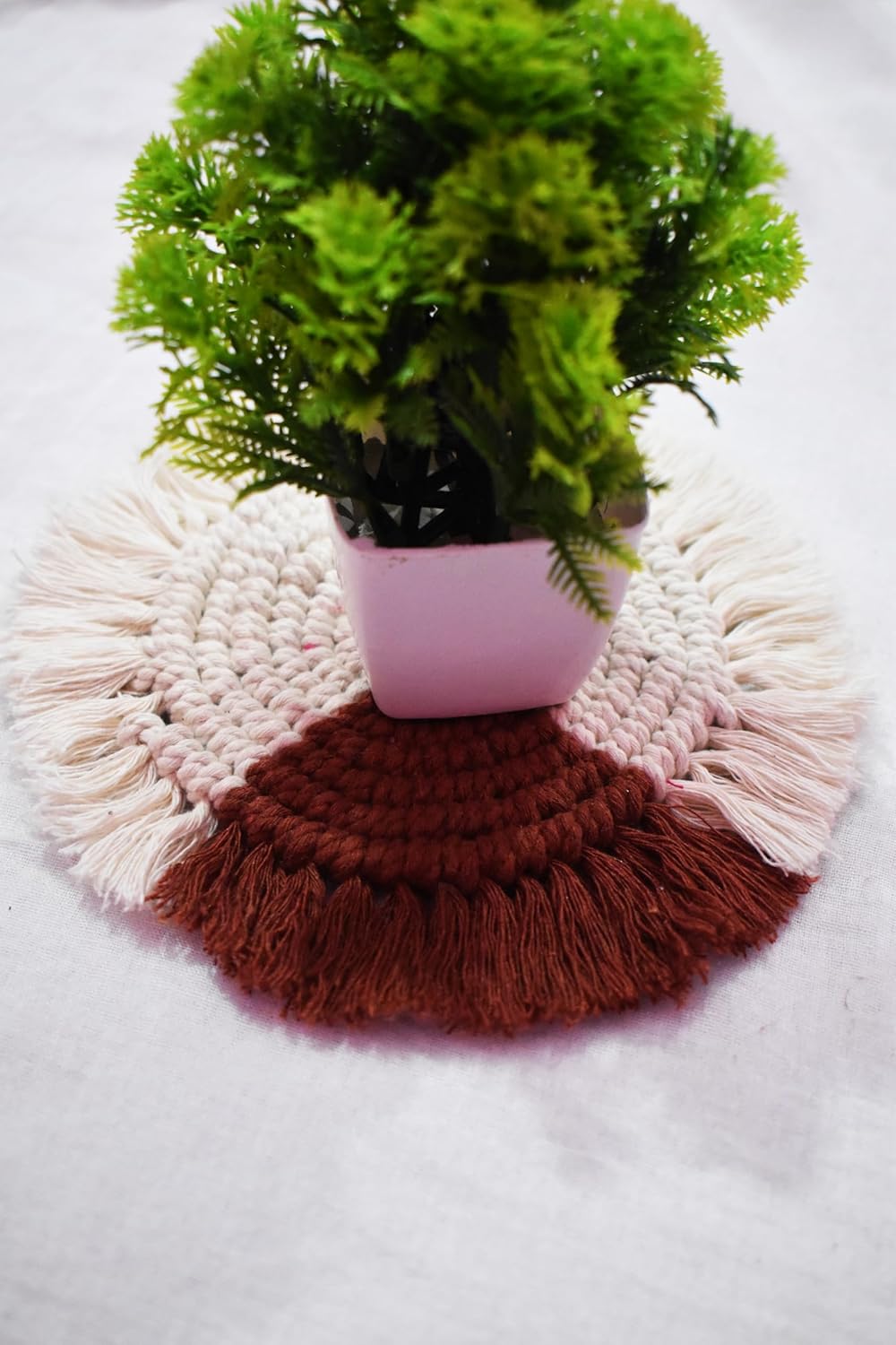 Macrame Coaster Set – Handwoven Cotton – Round 6" Diameter, Set of 2