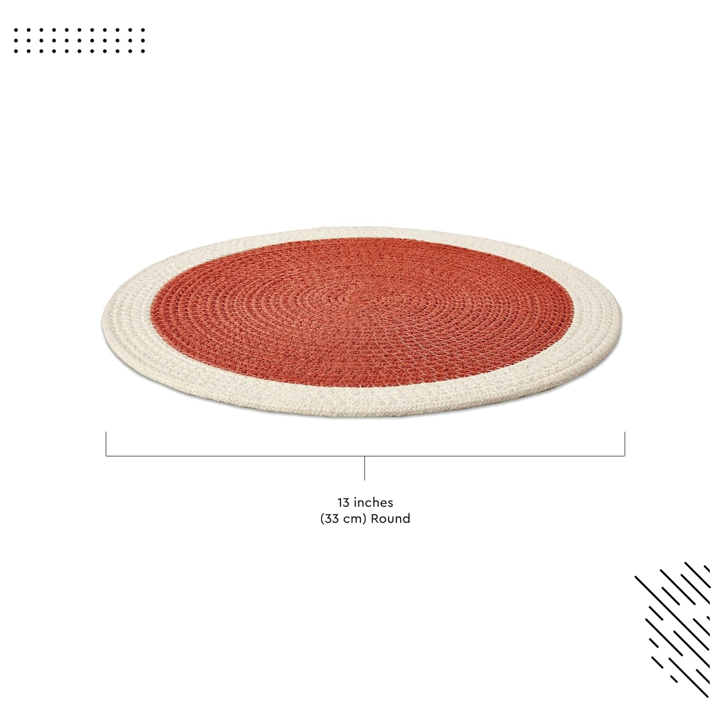 Handmade Ribbed Coral Cotton Dining Table Mats Set of 4, 32cm | Heat-Resistant, Non-Slip, Washable Placemats