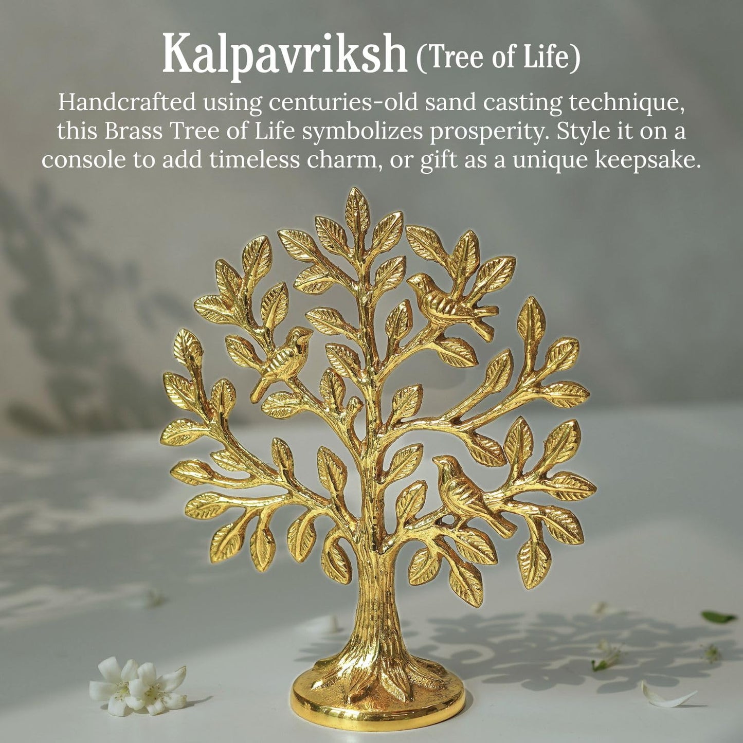 100% Pure Brass Handcrafted Tree of Life Showpiece with Birds 5.9 inch | Vastu Fengshui Home Temple Decor Gift