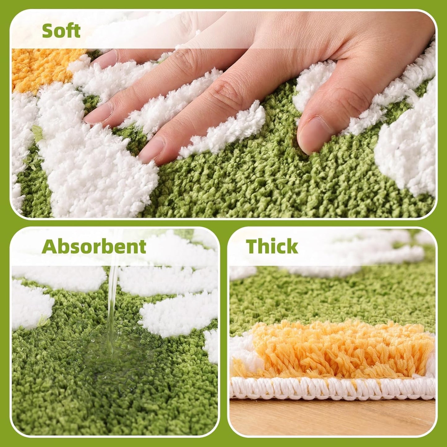 Blossom Super Soft Anti-Skid Microfiber 2000 GSM Mat (50x80 cm) Pack of 1 | Absorbent Bath Kitchen Door Floor Mat Green
