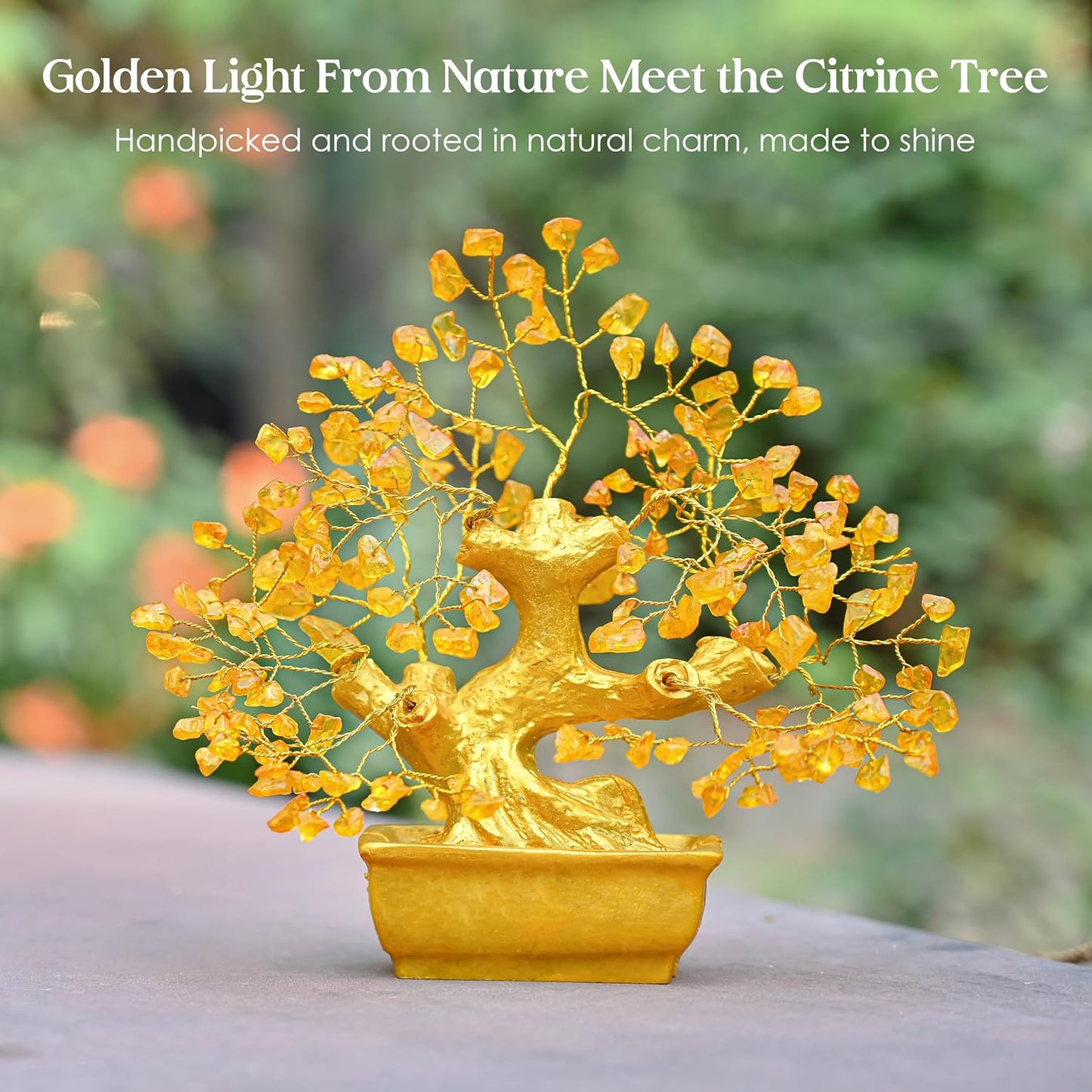 Handmade Feng Shui Golden Citrine Crystal Money Tree for Wealth & Positivity, 6x4 inch | Good Luck Home Decor Gift