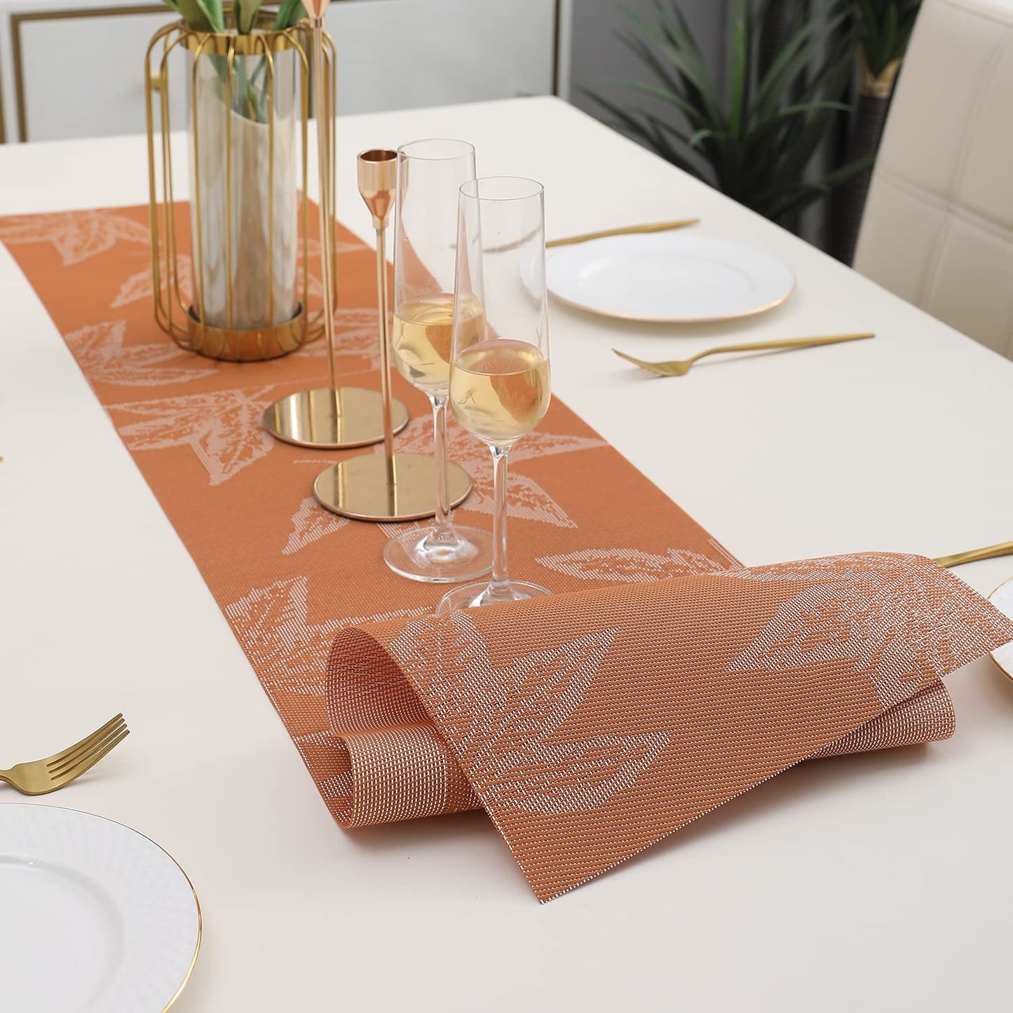 Orange Floral Design Table Runner 30x135 cm | Dining, Centre & Side Table Mat