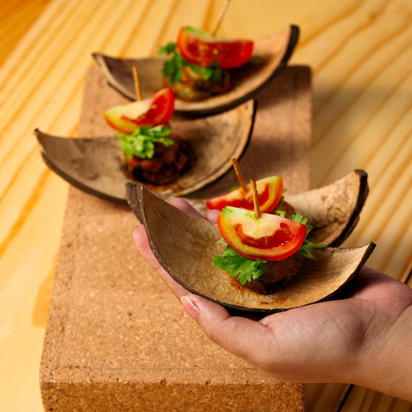 Coconut Shell Serving Boats – Serveware – Natural Coconut – Handcrafted Eco-Friendly – Set of 10