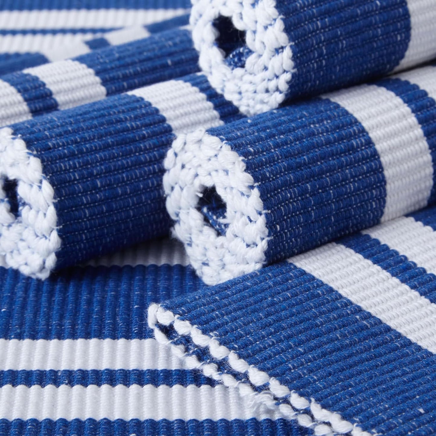 Franca Blue Stripes Ribbed Cotton Dining Table Mats Set of 6, 48x32 cm | Heat-Resistant Washable Placemats