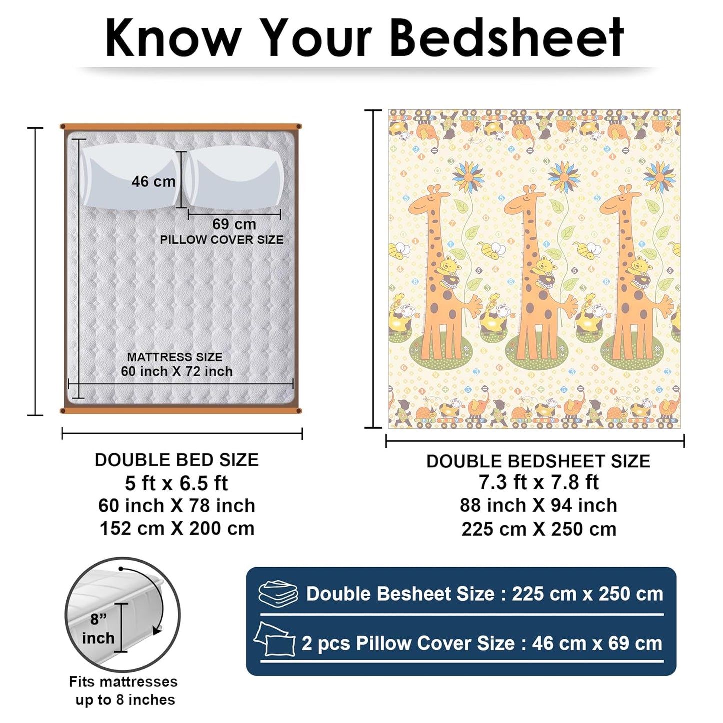 Kids Double Bed Sheet Set - 180 TC Microfiber - Baby Animals Print, 2 Pillow Covers