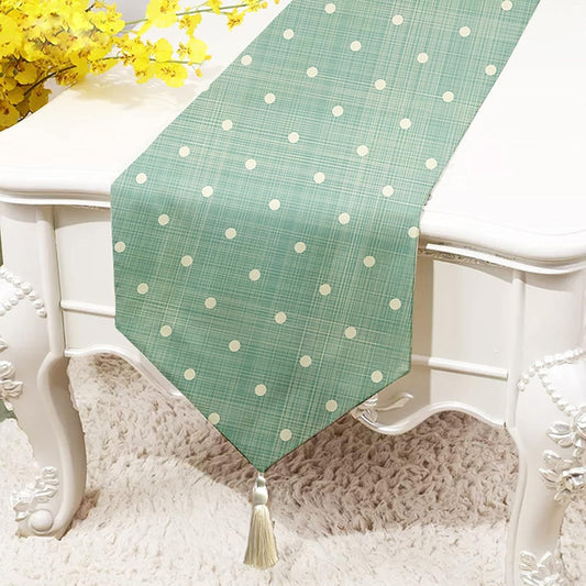 Modern Polka Dot Printed Poly Cotton Table & Bed Runner (13x72 In) | Washable Home Decor Dining Bedroom Accent
