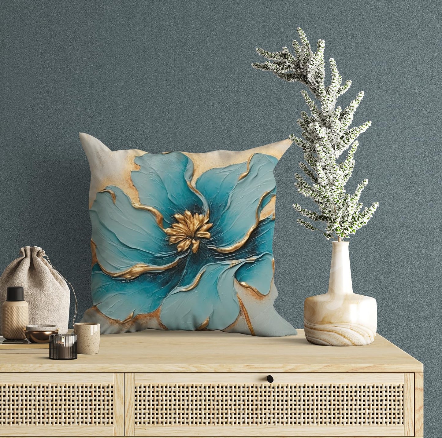 Flower Printed Soft Satin Cushion Covers Set of 5, 16x16 Inch | Decorative Throw Pillow Covers for Sofa Home Decor