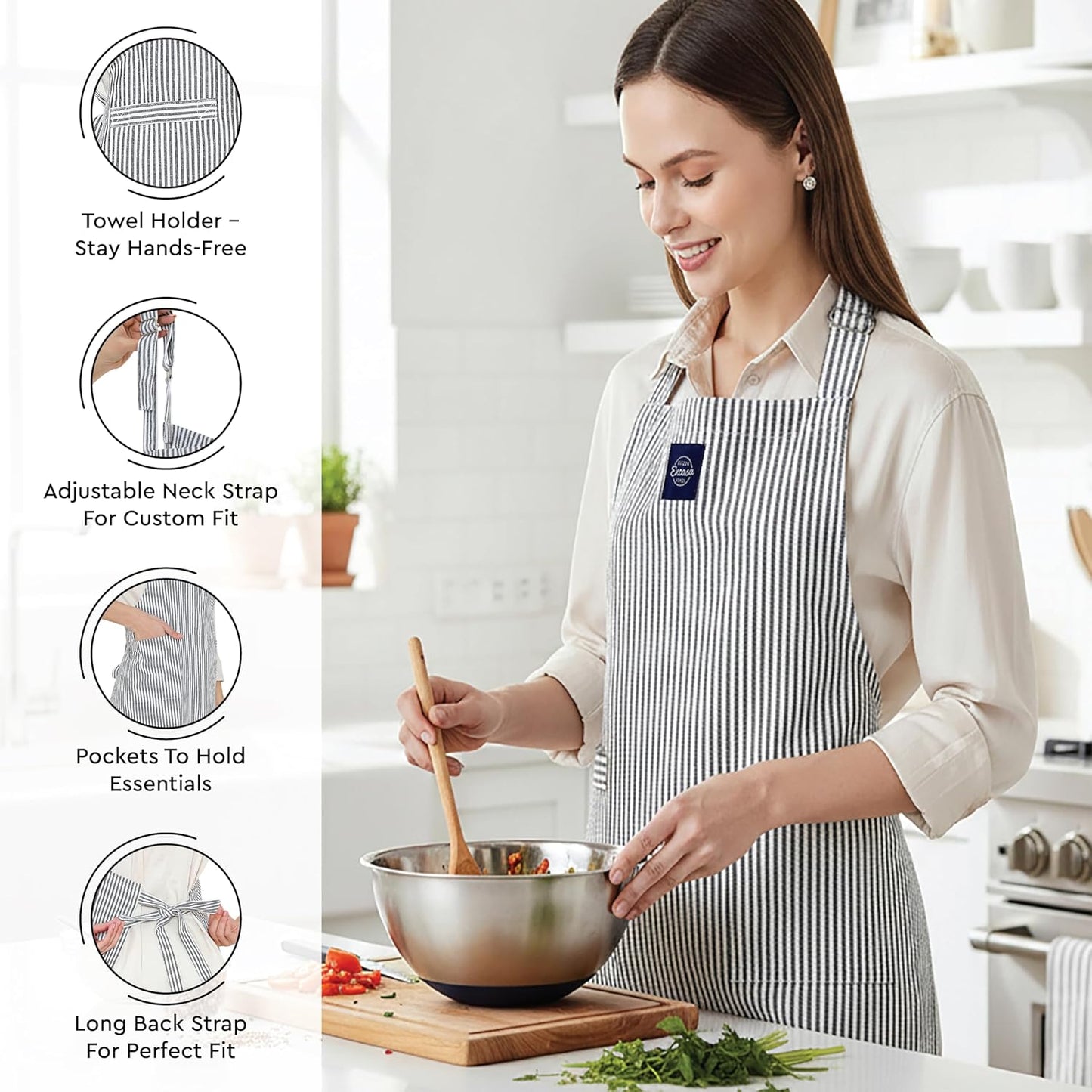 Kitchen Apron Set – 100% Cotton Cooking Combo – Adjustable Fit, Heat Resistant – 3-Piece