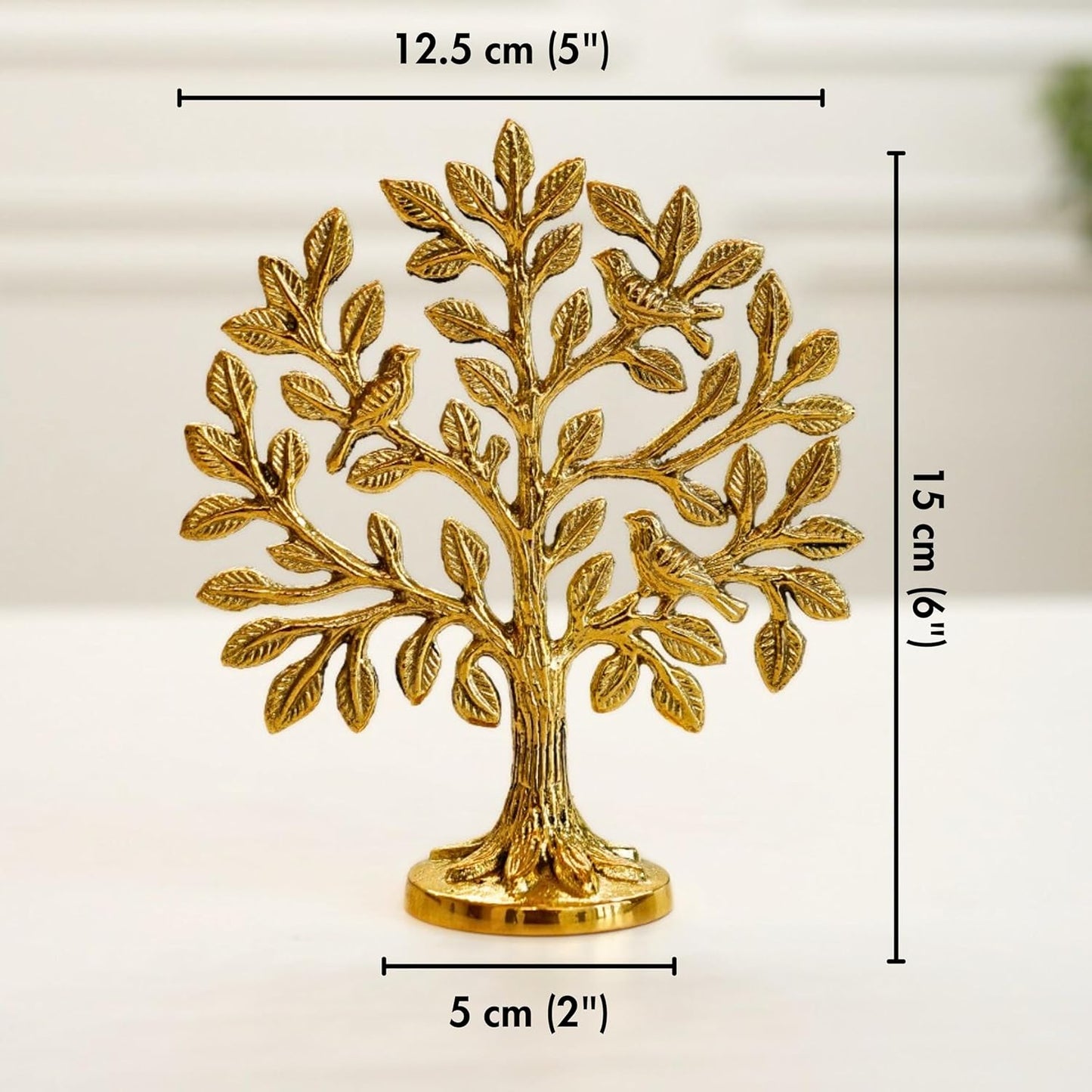 100% Pure Brass Handcrafted Tree of Life Showpiece with Birds 5.9 inch | Vastu Fengshui Home Temple Decor Gift