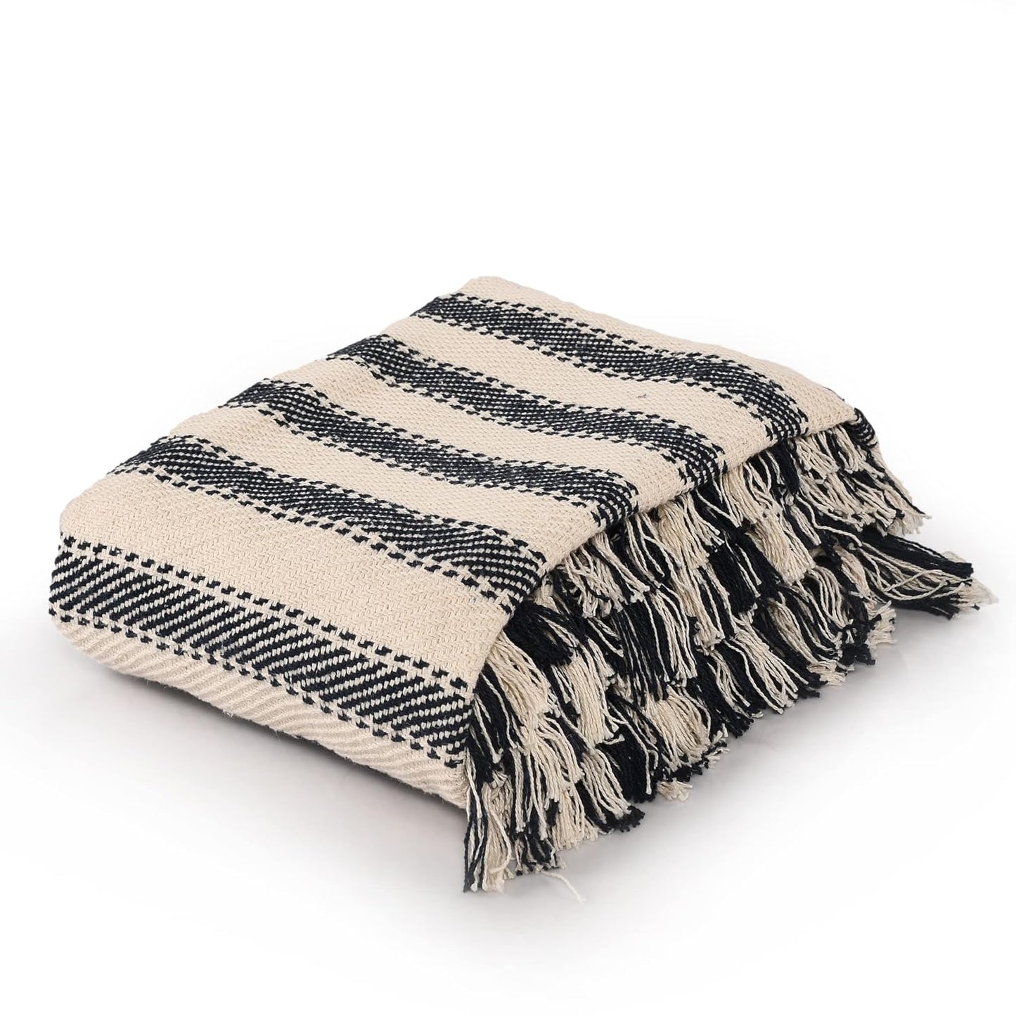 Striped Throw Blanket – Handwoven Cotton Textile – Versatile Decor Accent – 180x130cm