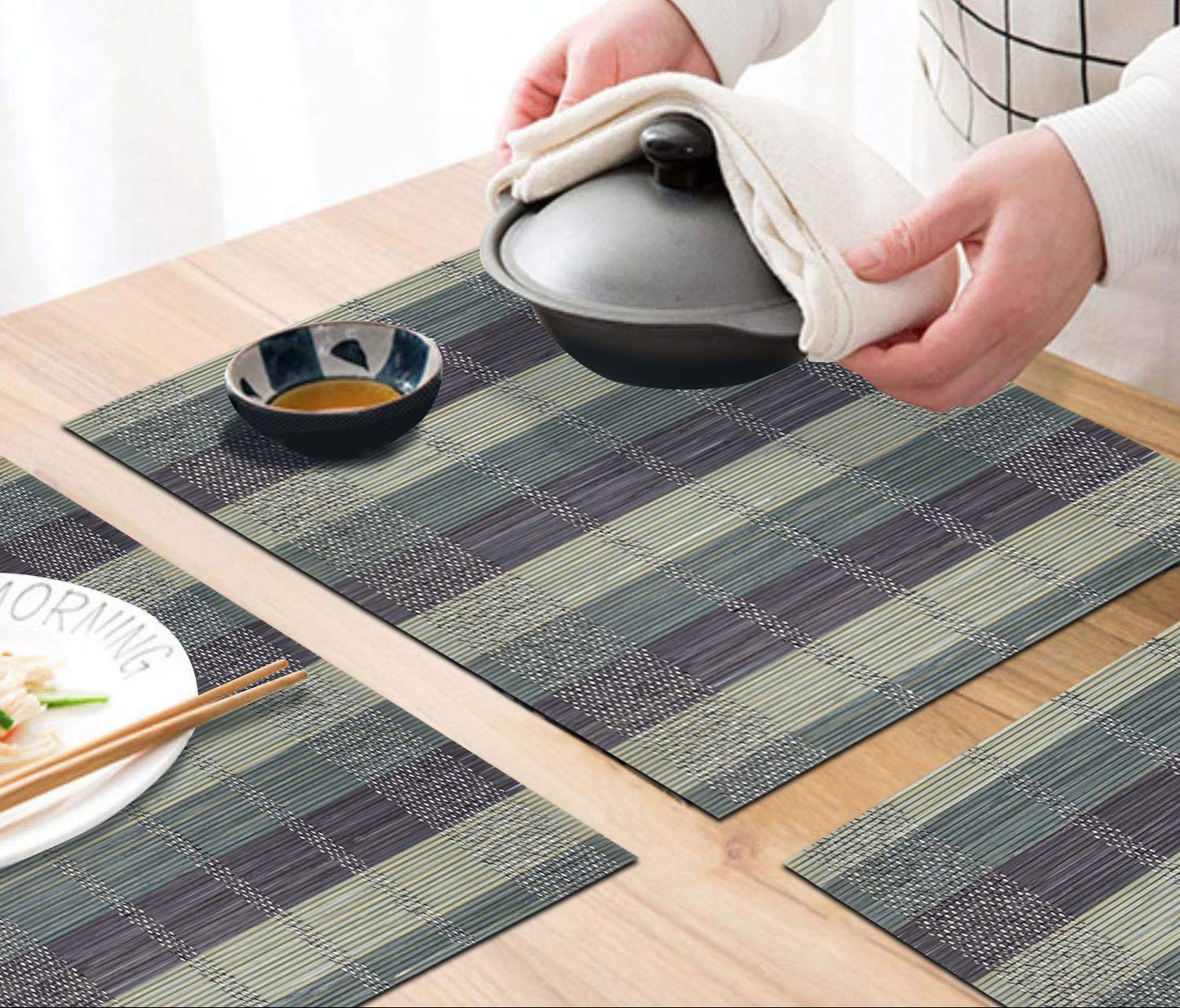 Heat Resistant Bamboo Placemats Set of 6, 45x30 cm | Easy Clean Dining Table Mats, Home Decor & Protection