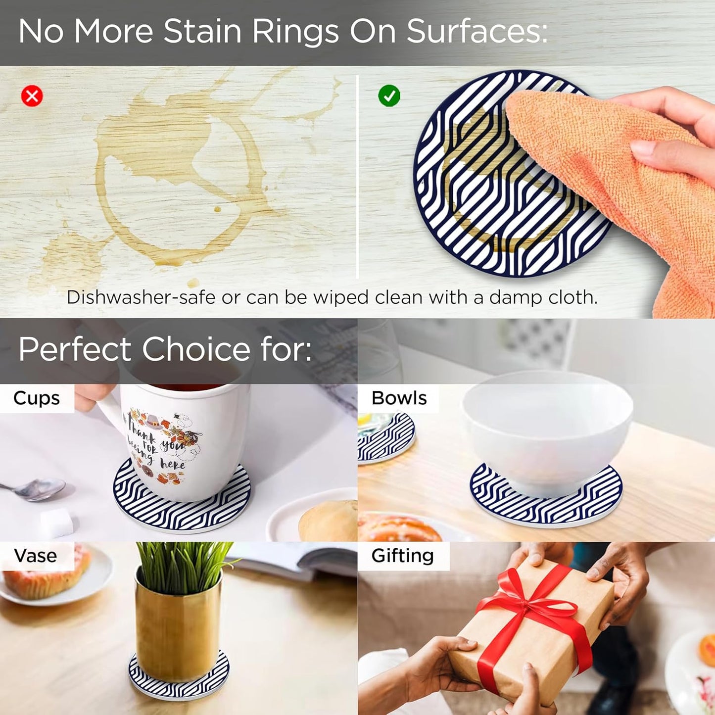 Attractive Silicone Drink Coasters Set of 6 with Holder | Heat-Resistant Table Decor for Home & Office
