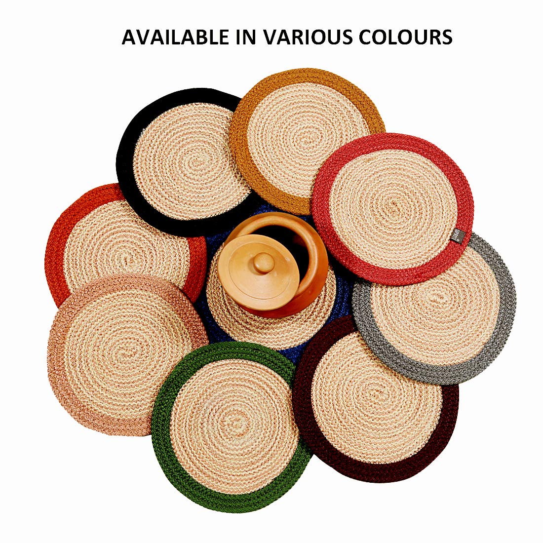 Braided Round PP Trivet Set (3 PCS, 9" Dia) | Machine Washable Pot Mat for Dining Table, Hot Pots, Casserole
