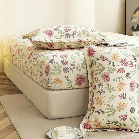 Bedsheet | Cloud Cotton 360 Elastic Fitted | King Size 3-PC, Off White & Yellow