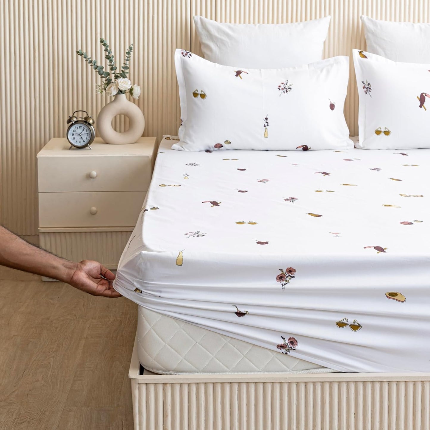 Bedsheet | Pure Cotton Elastic Fitted Azo-Free | King, 3-Piece, 78x72 Inches