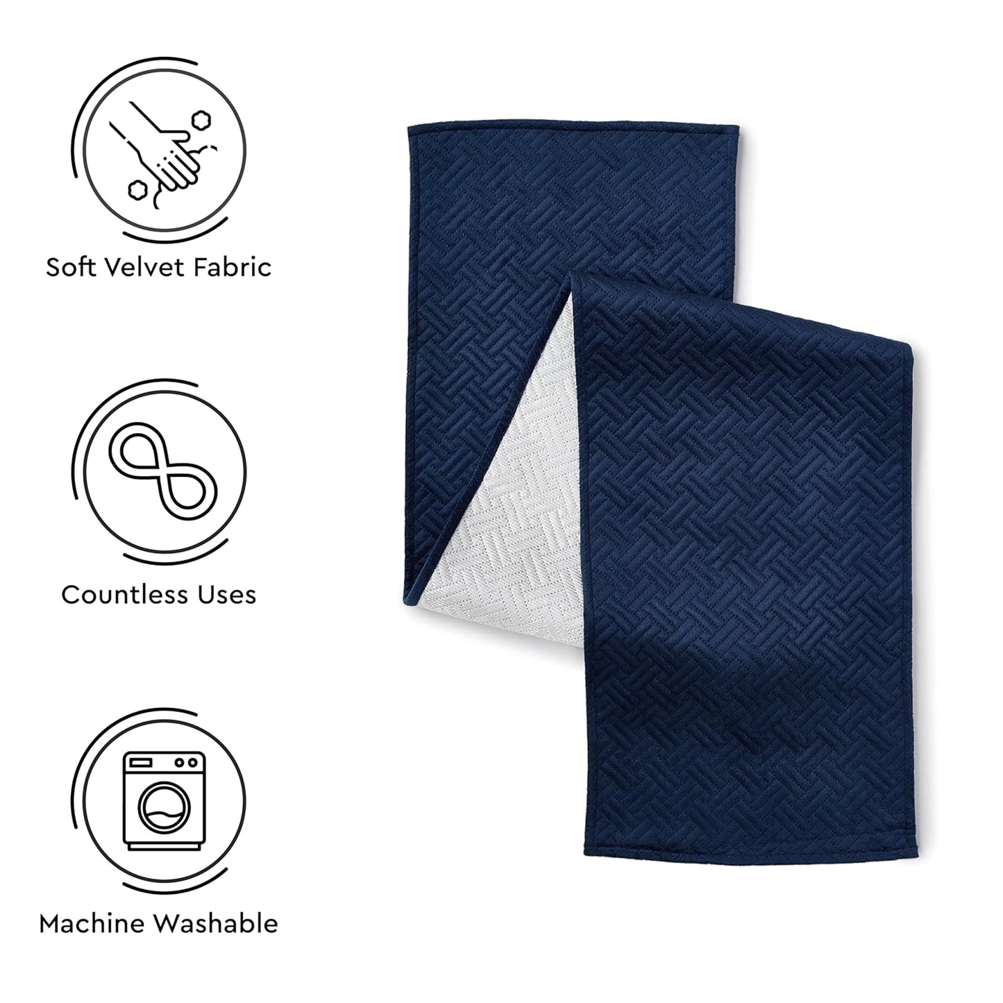 Navy Blue Quilted Velvet Machine Washable Dining Table Runner 32x150 cm for 4-6 Seater | Elegant Home Decor, Kitchen