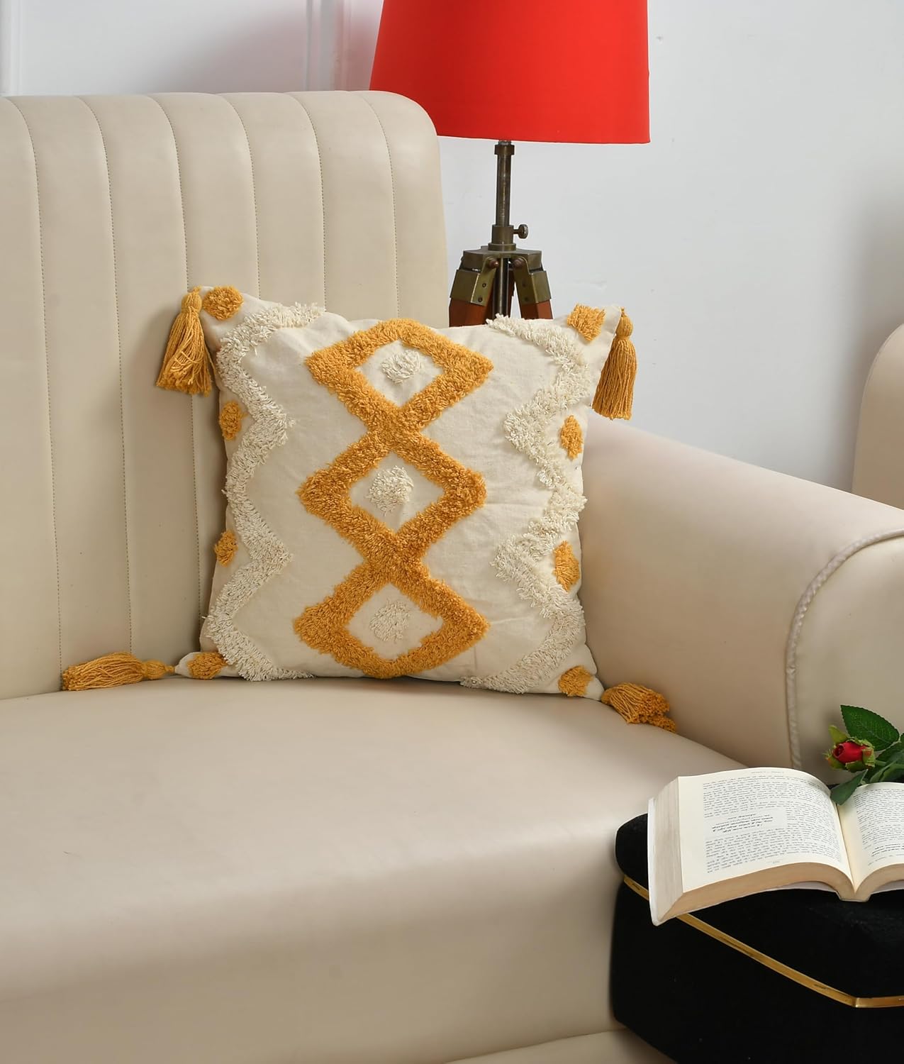 Boho Tufted Soft Cozy Cushion Cover 16x16 Inch, Pack of 1 | Decorative Pillow Cover for Sofa Bed Home Decor