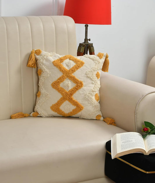 Boho Tufted Soft Cozy Cushion Cover 16x16 Inch, Pack of 1 | Decorative Pillow Cover for Sofa Bed Home Decor