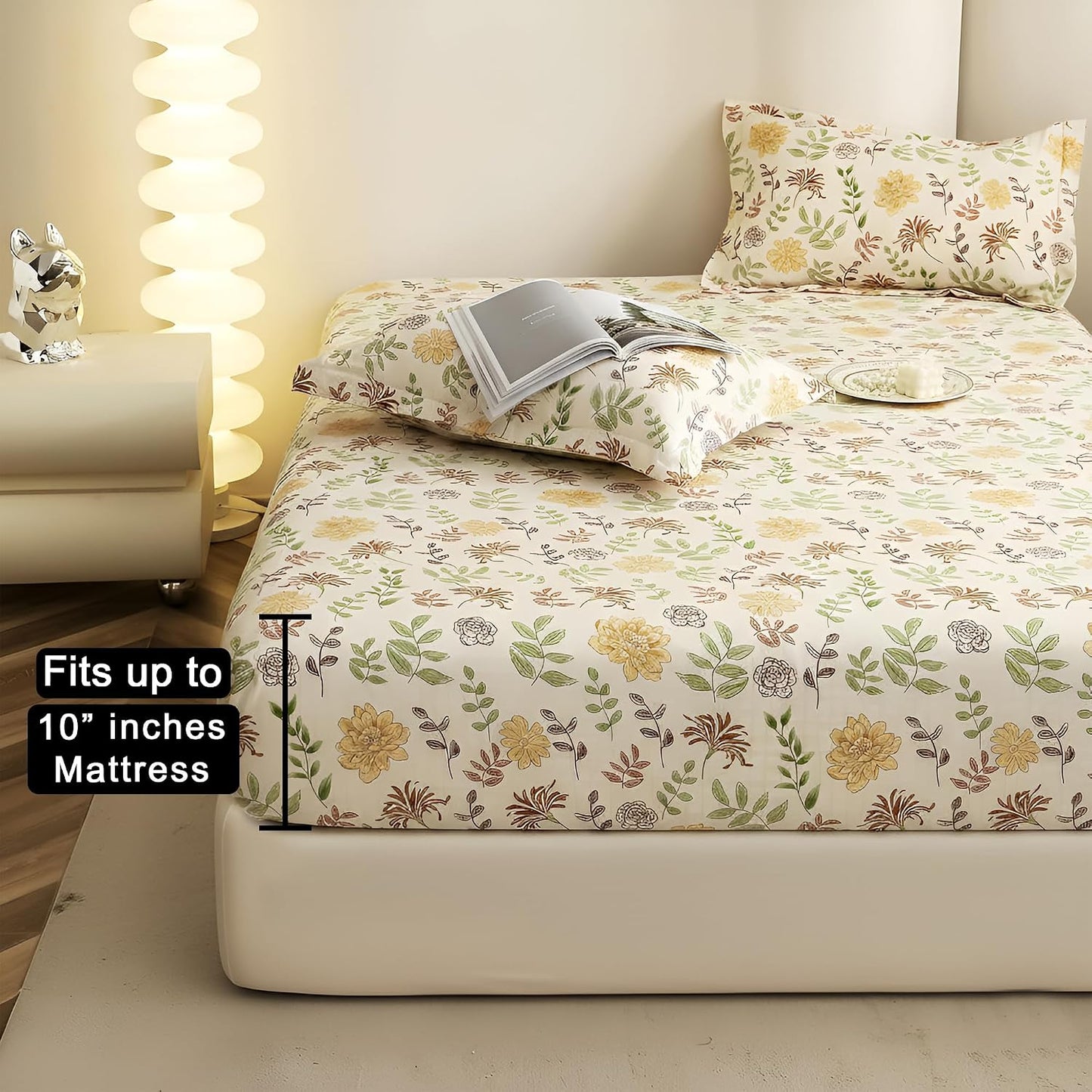 Bedsheet | Cloud Cotton Elastic Fitted | King Size 72 x 78in, 3-Piece, Floral