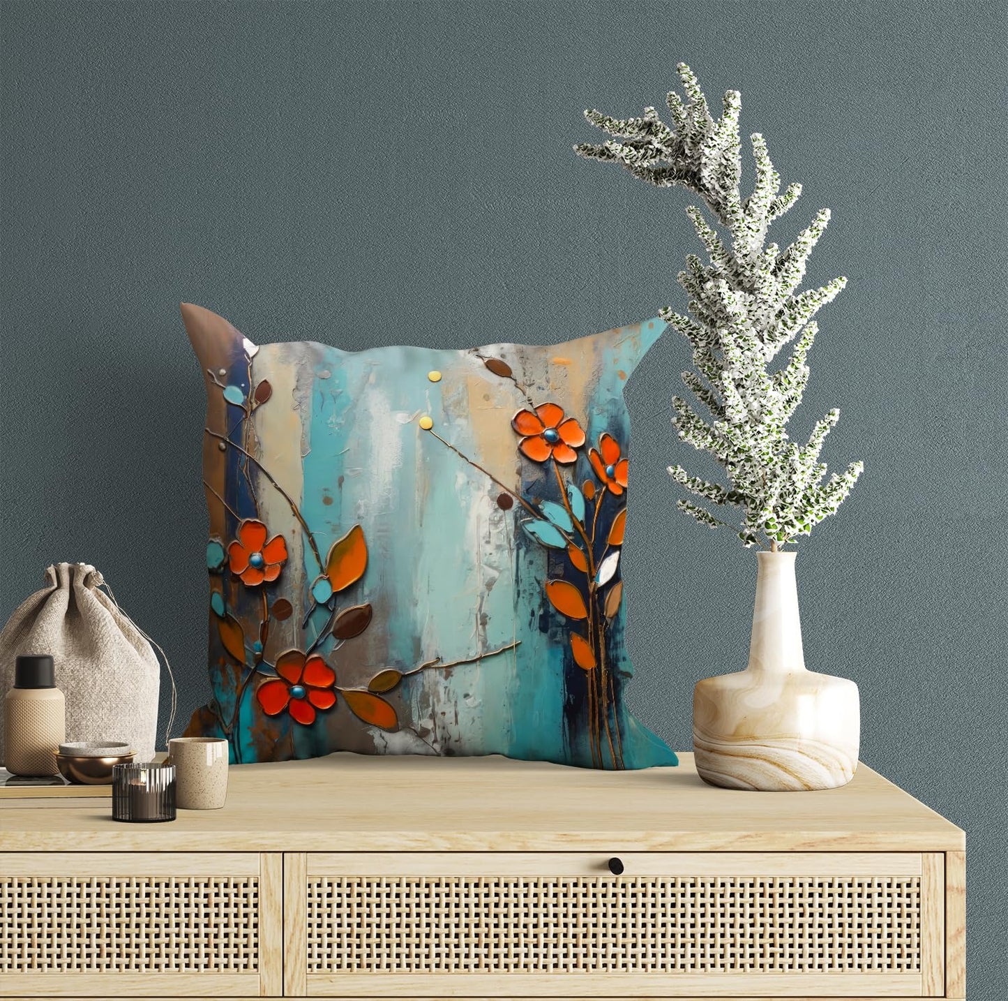 SCPmarts Flower Printed Satin Cushion Covers Set of 5, 16x16 Inch | Soft Decorative Throw Pillow Covers for Sofa & Home Decor