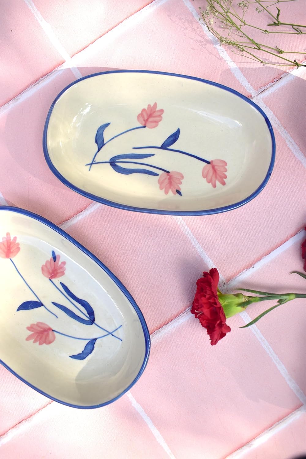 Ceramic Camellia Oval Serving Bowl – Microwave Safe Ceramic – 8-inch – Set of 2