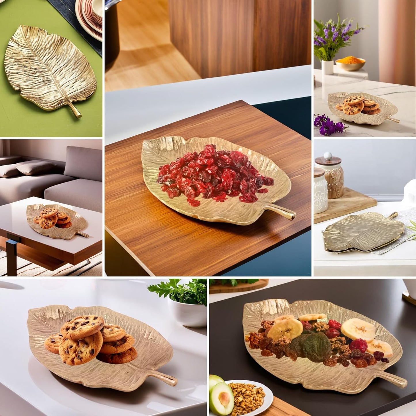 Plateau de service décoratif à la feuille d'or – Plat multi-usages – Motif feuille d'or – Unité