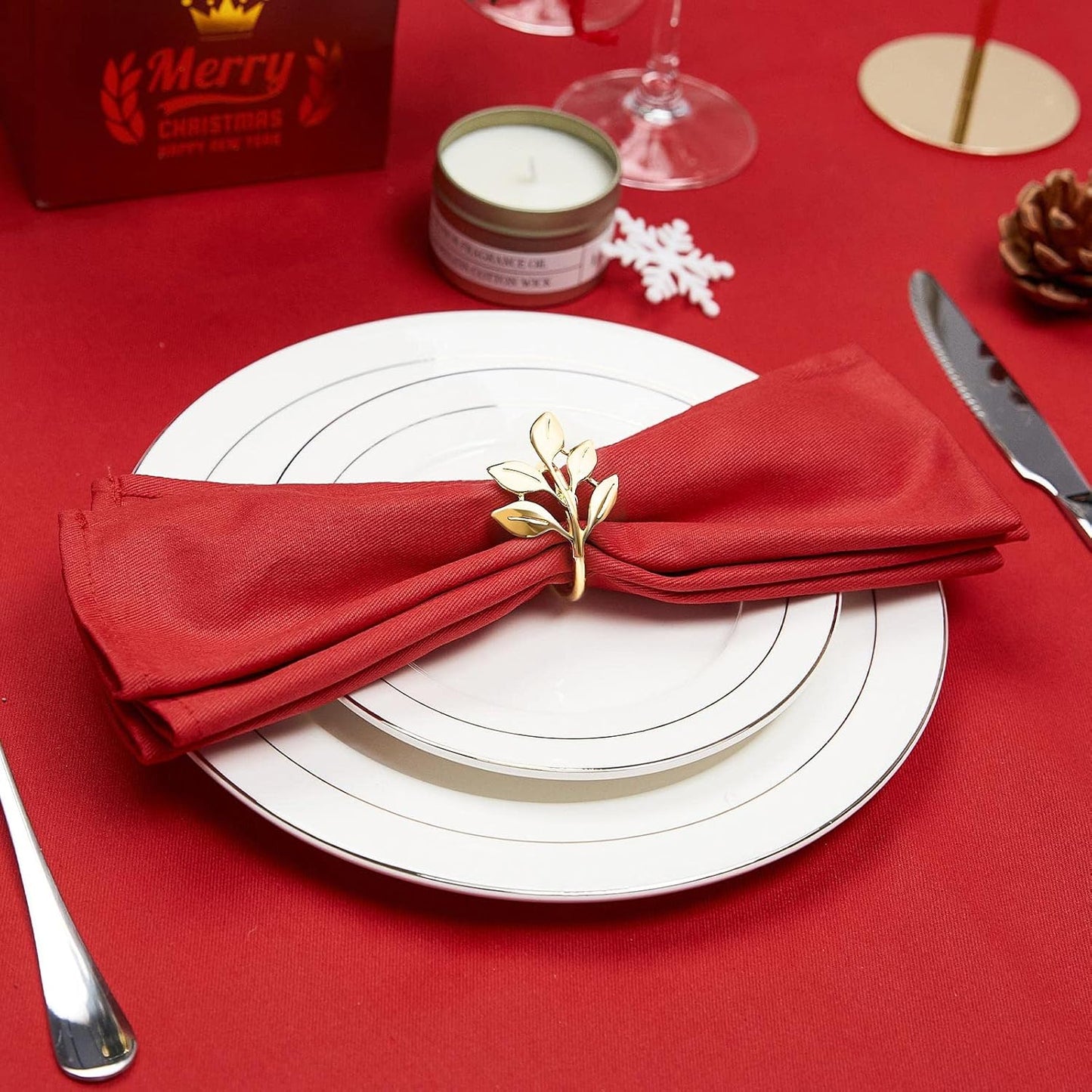 Ronds de serviette Feuille d'or – Accessoire de table – Métal doré résistant – Lot de 6