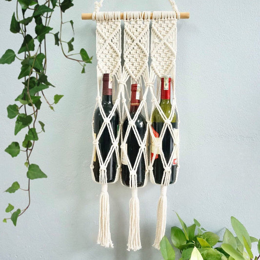 Handwoven Cotton Macrame Wine Holder – Natural Cotton Fibres