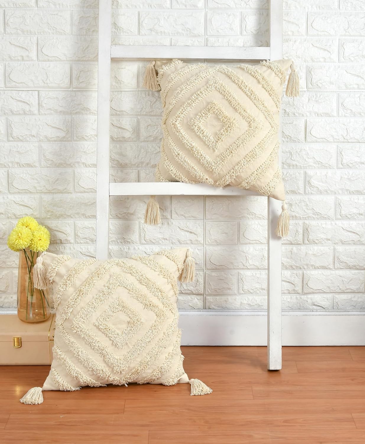 Boho Tufted Hidden Zipper Cushion Cover 16x16 inch, Pack of 1 | Bedroom Living Room Sofa Throw Pillow Cover