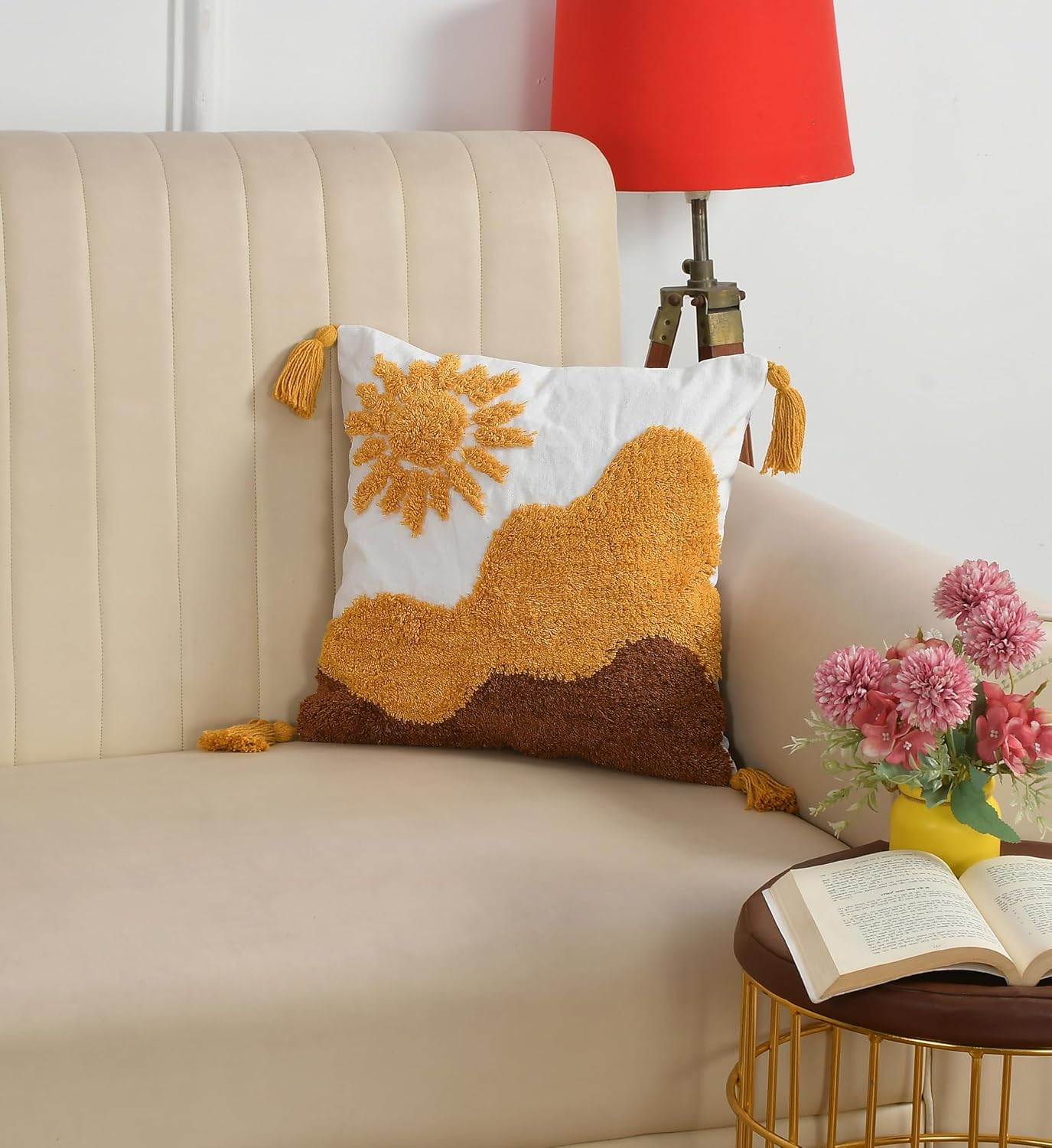 Boho Tufted Cushion Cover 16x16 inch Pack of 2 | Decorative Pillow Case for Sofa, Bed, Living Room, Bedroom