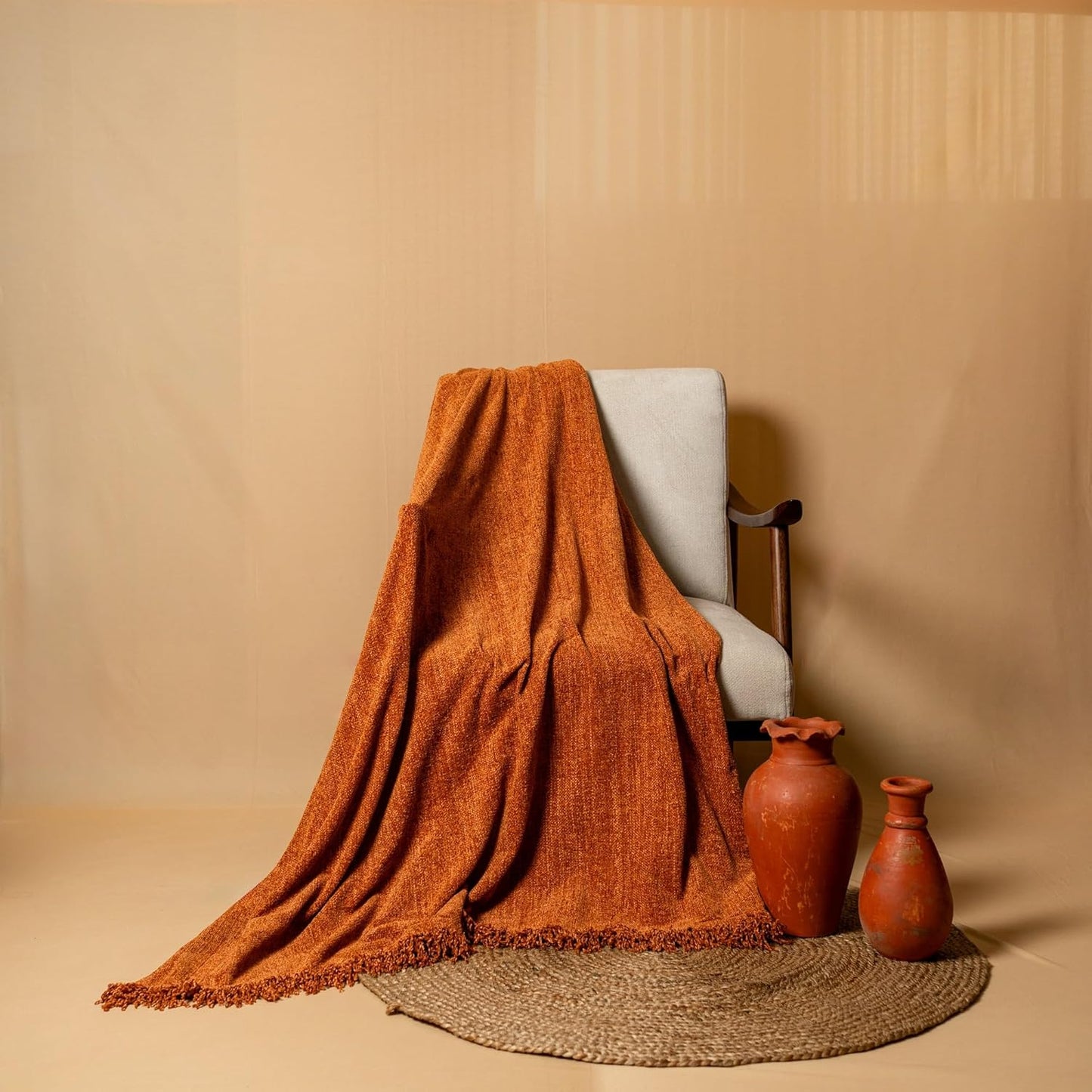 Rust Chenille-Style Throw Blanket – Polyester Waffle-Weave – Durable, 130x180 cm – Pack 1