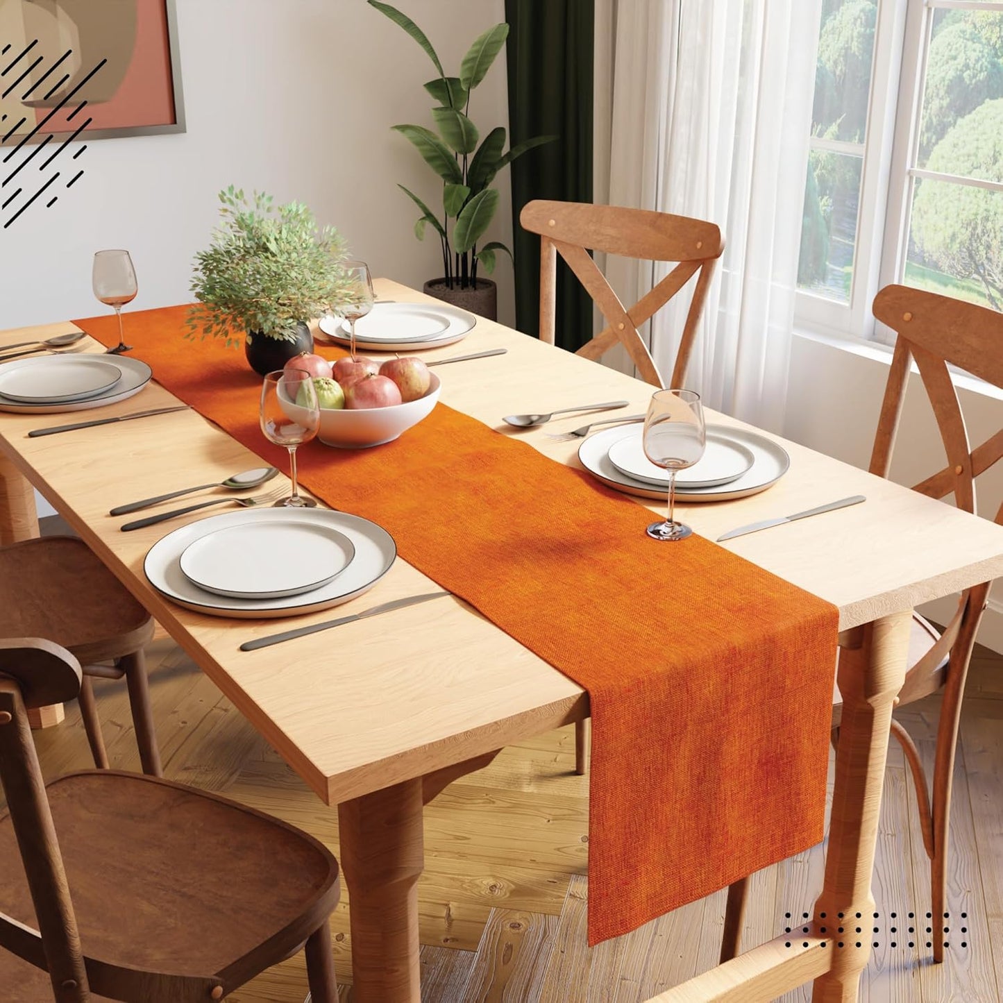 Luxurious Orange Chenille Dining Table Runner 32x150 cm for 4-6 Seater | Machine Washable Home Decor