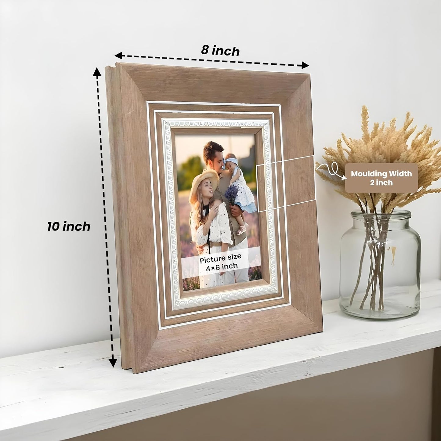 Elegant Tabletop Photo Frame – Wood & Plexi Glass – 4x6 Inch with Back Stand