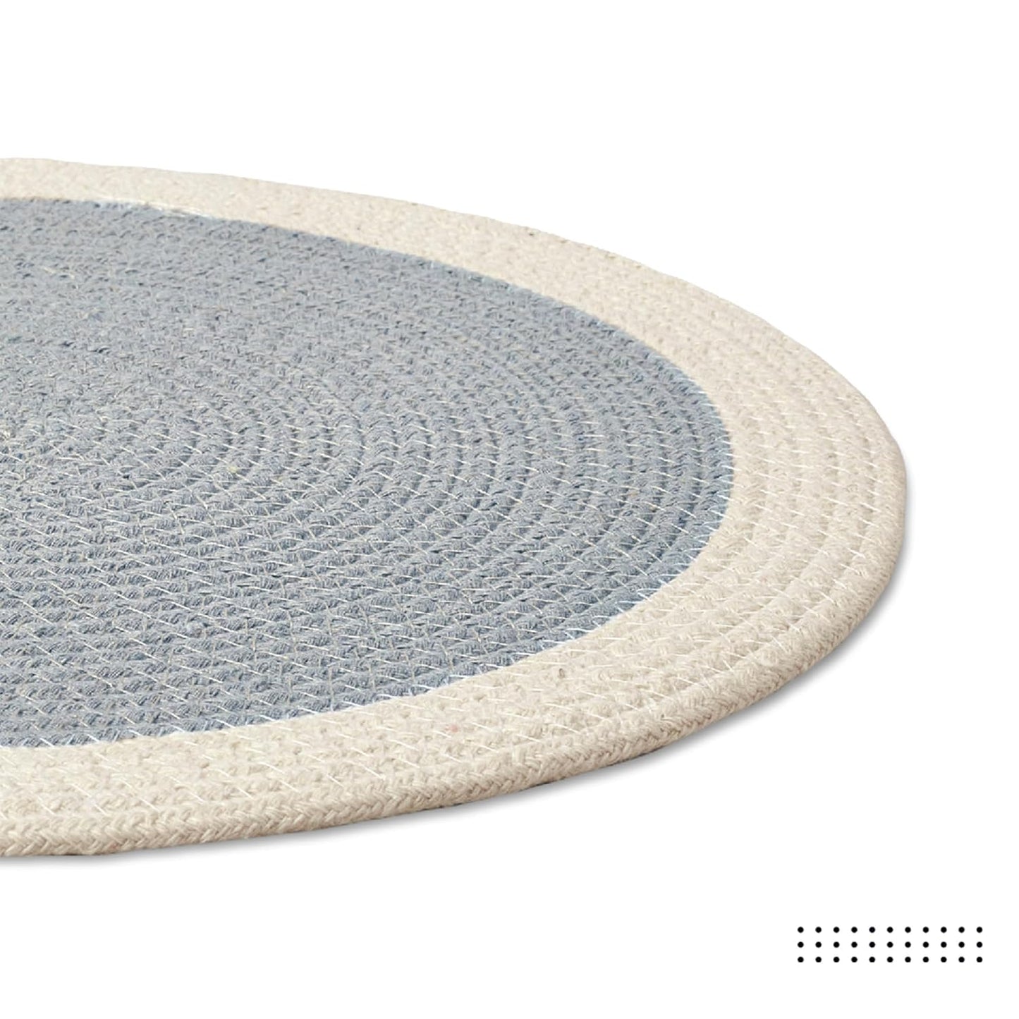 Handmade Ribbed Cotton Round Table Mats Set of 4 | Heat-Resistant, Washable Dining Placemats 32cm, Light Grey