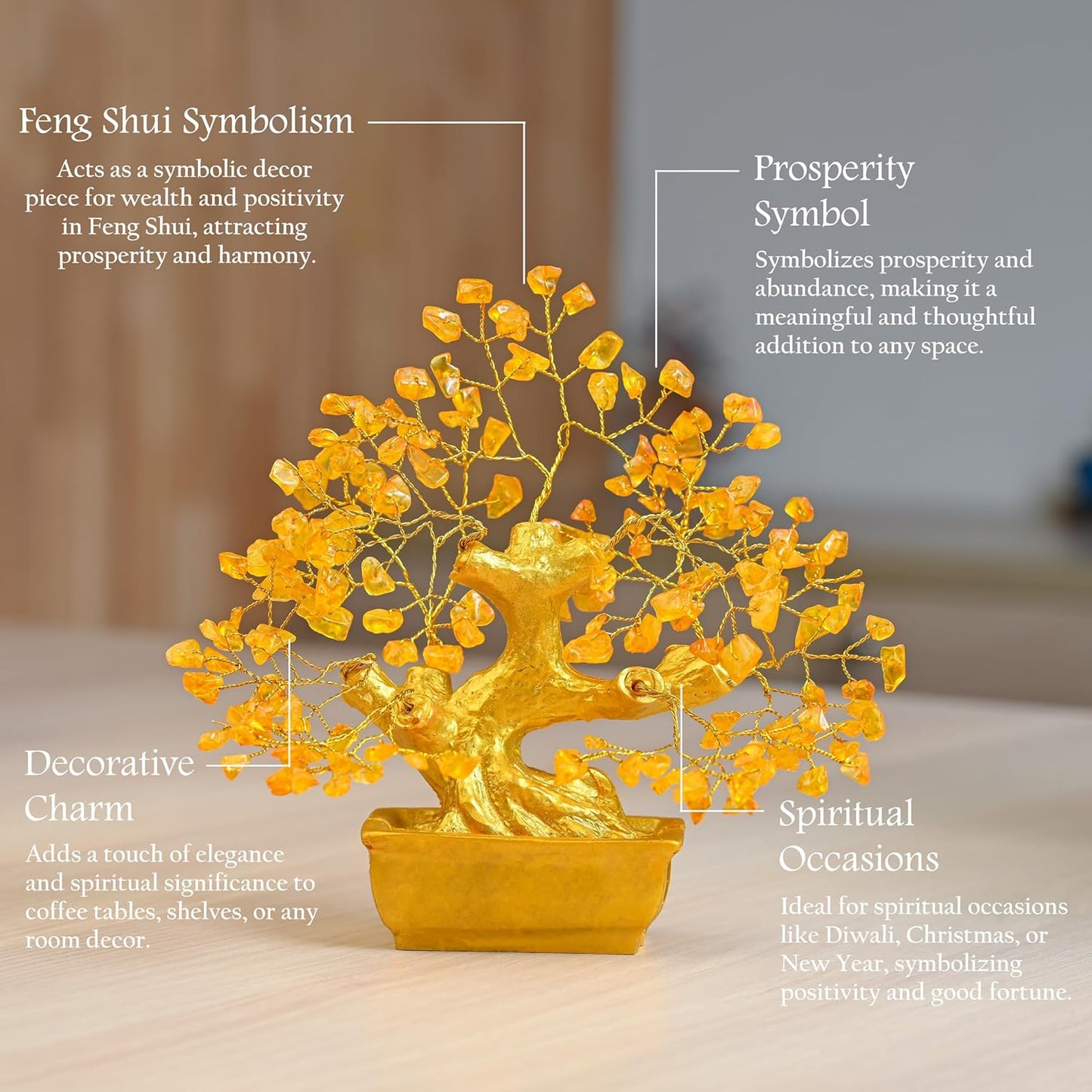 Handmade Feng Shui Golden Citrine Crystal Money Tree for Wealth & Positivity, 6x4 inch | Good Luck Home Decor Gift