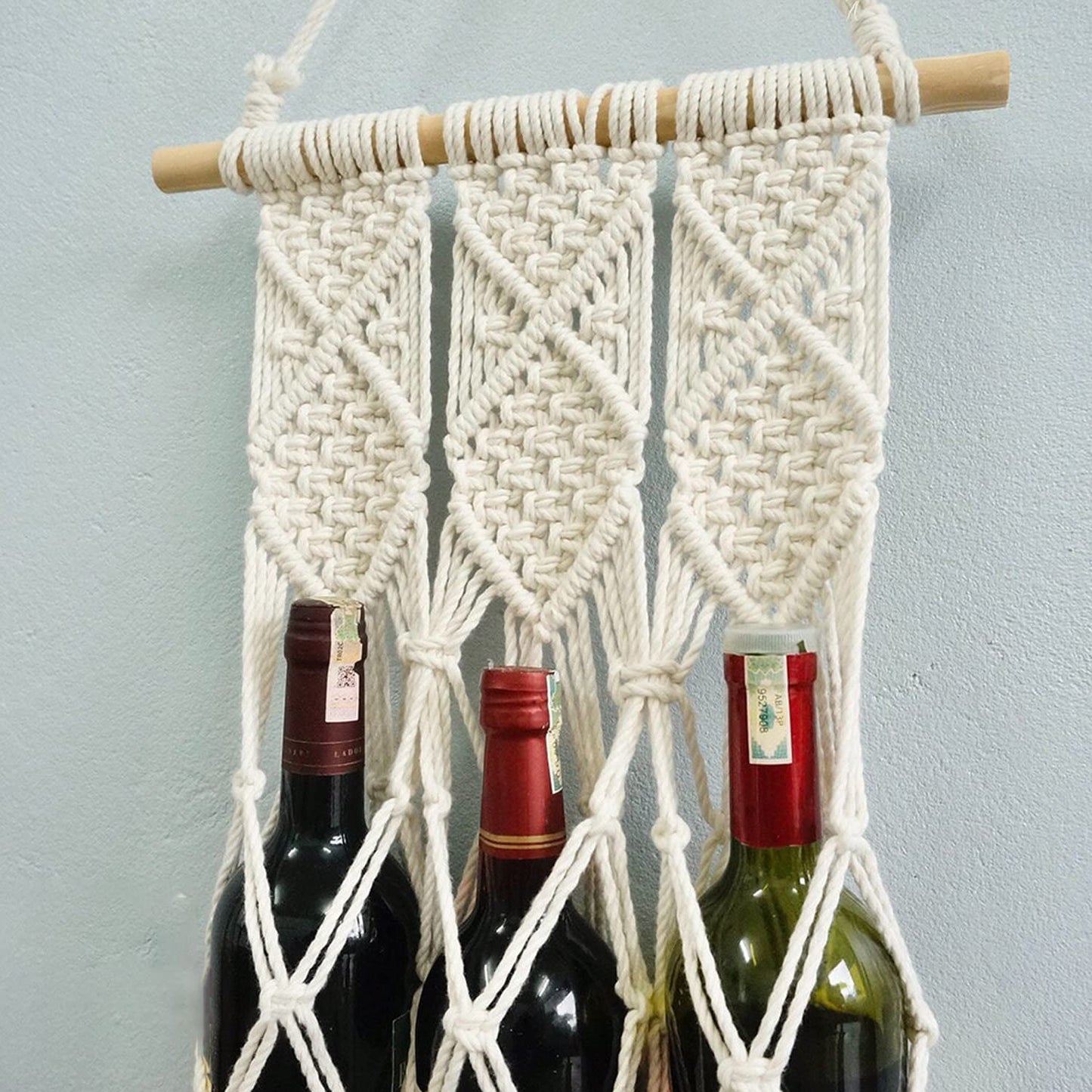 Handwoven Cotton Macrame Wine Holder – Natural Cotton Fibres