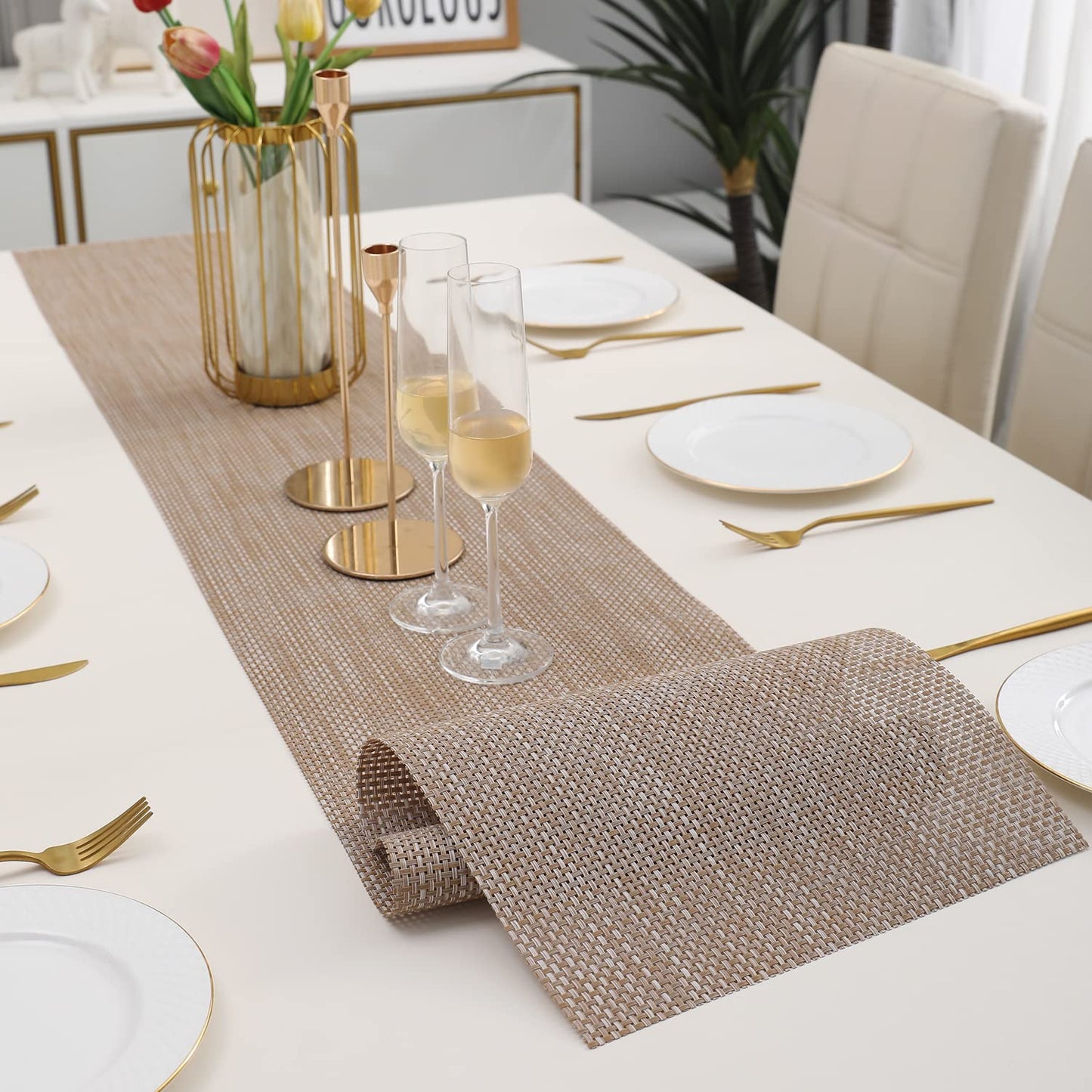Light Grey PVC Table Runner 30x180 cm | Easy Clean Dining Kitchen Home Decor
