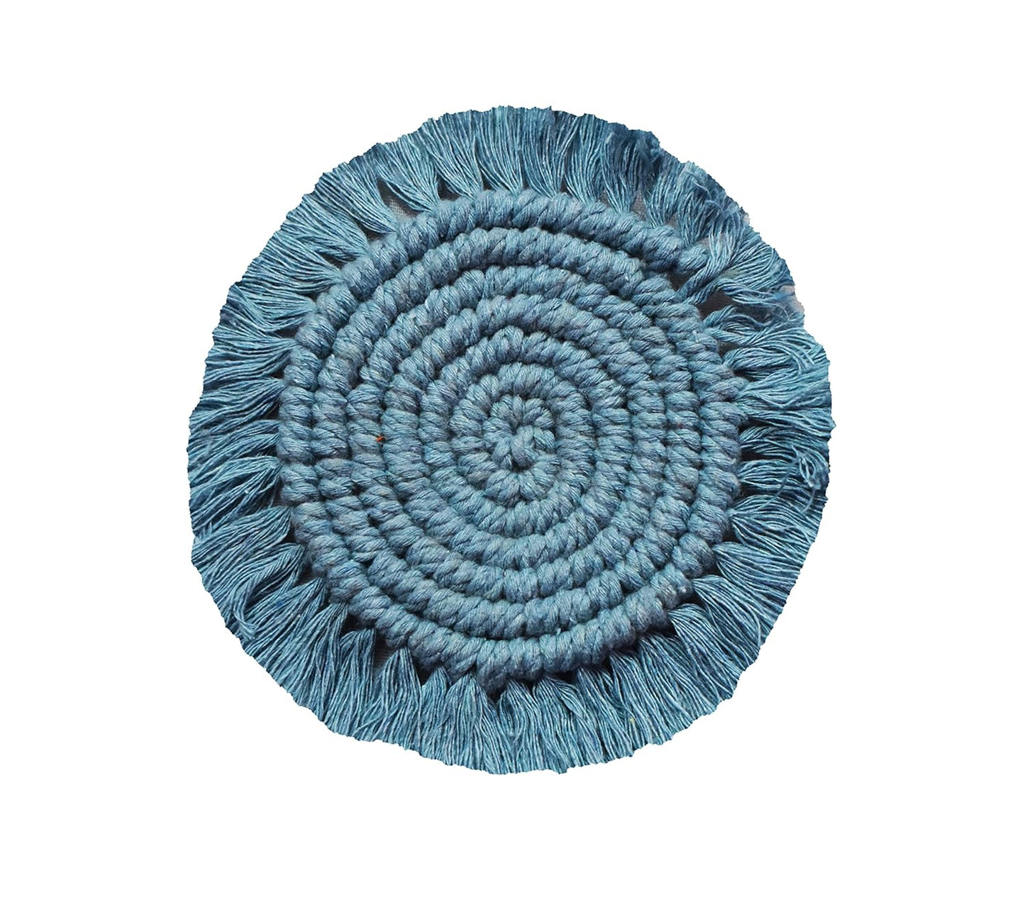 Light Blue Macrame Handwoven Cotton Coaster Set – 6" Diameter, 2-Pack