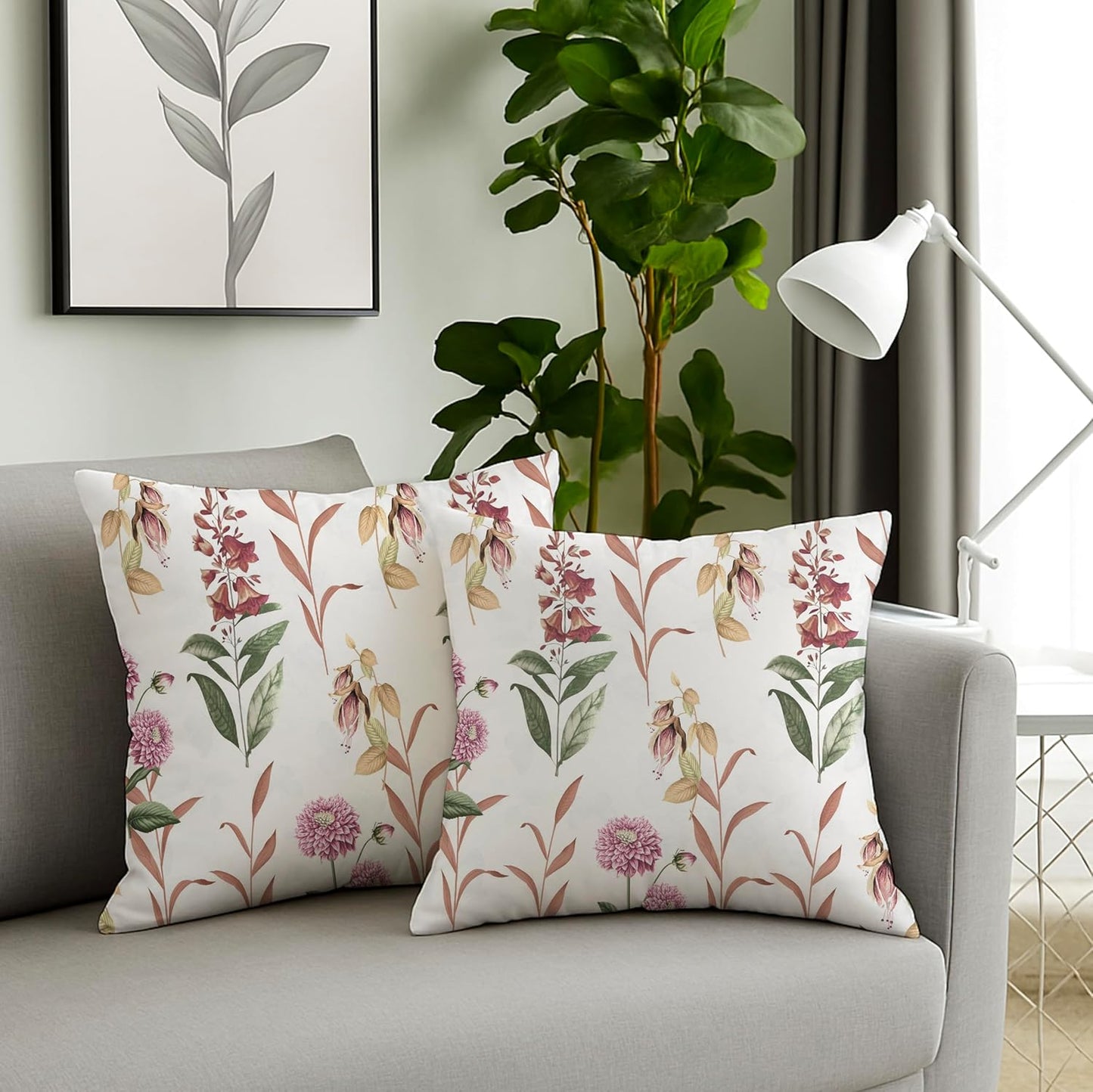 Floral Jacquard Weave Cushion Covers 16x16" - Set of 2, Cotton Feel 250 GSM Soft Decorative Pillow Covers for Sofa/Bed/Home Decor