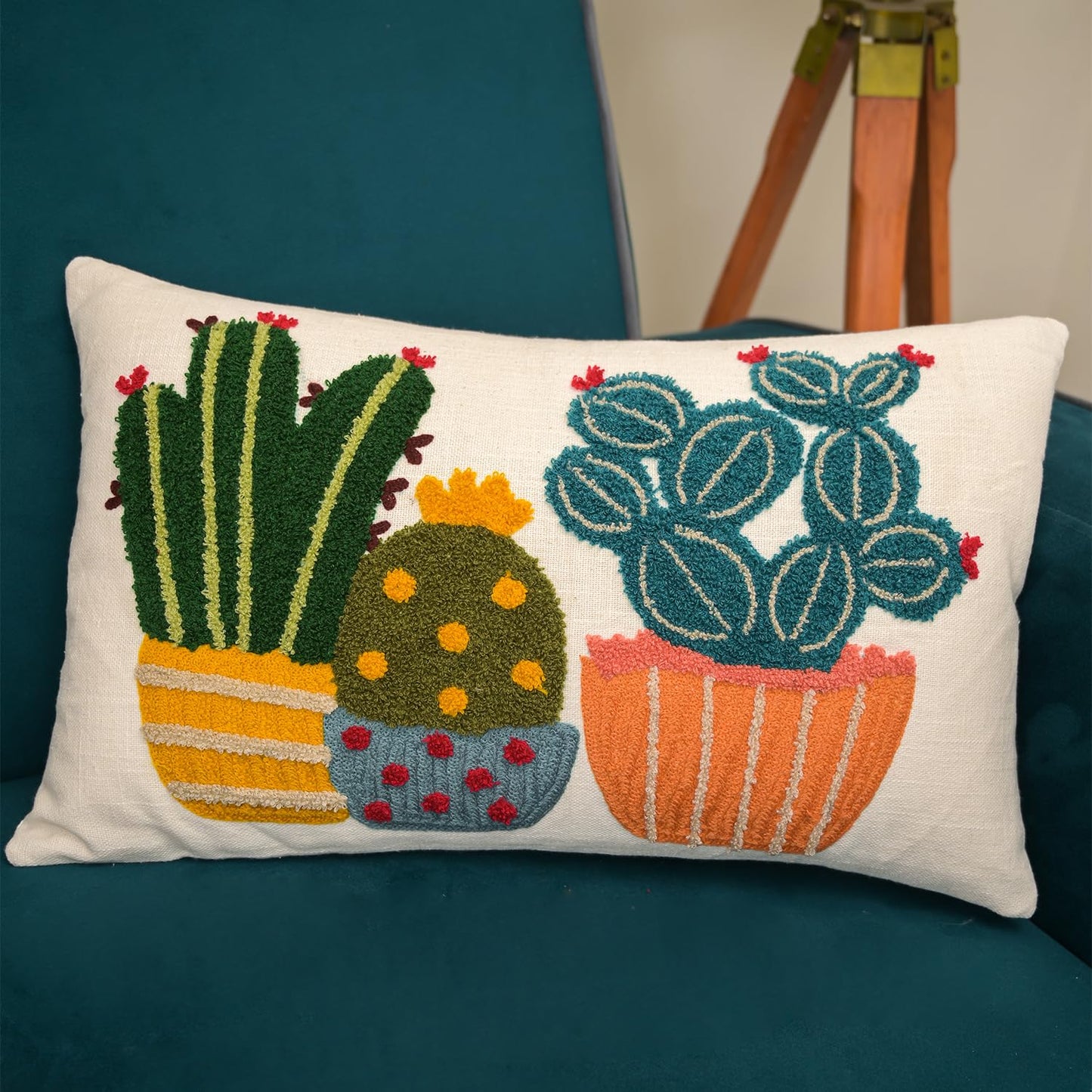 Embroidered Cotton Cushion Cover – Textured Design – 12x18 Inch