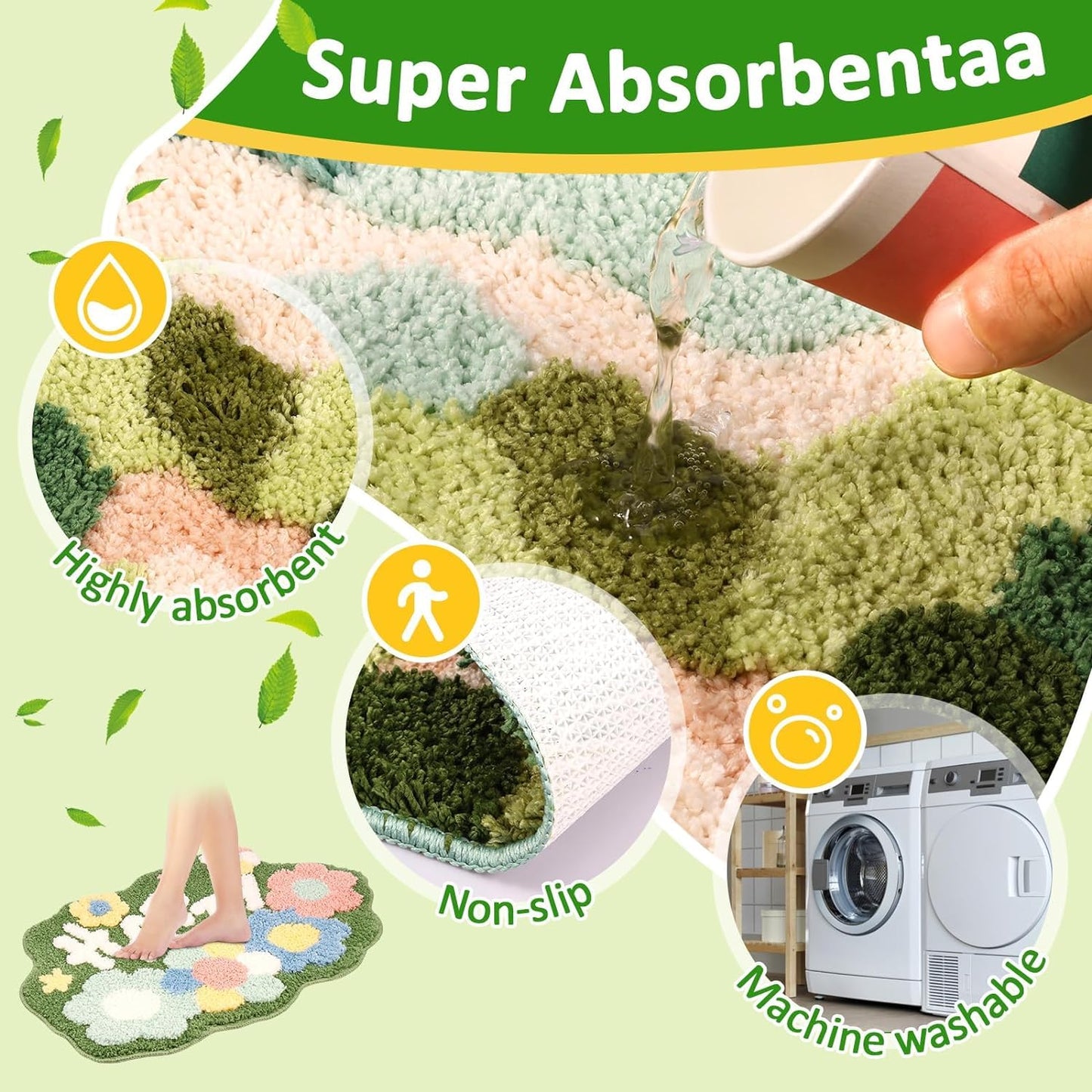 Happy Super Soft Anti-Skid 2000 GSM Microfiber Mat (40x60 cm) Pack of 1 | Absorbent Bath, Kitchen, Door Floor Mat