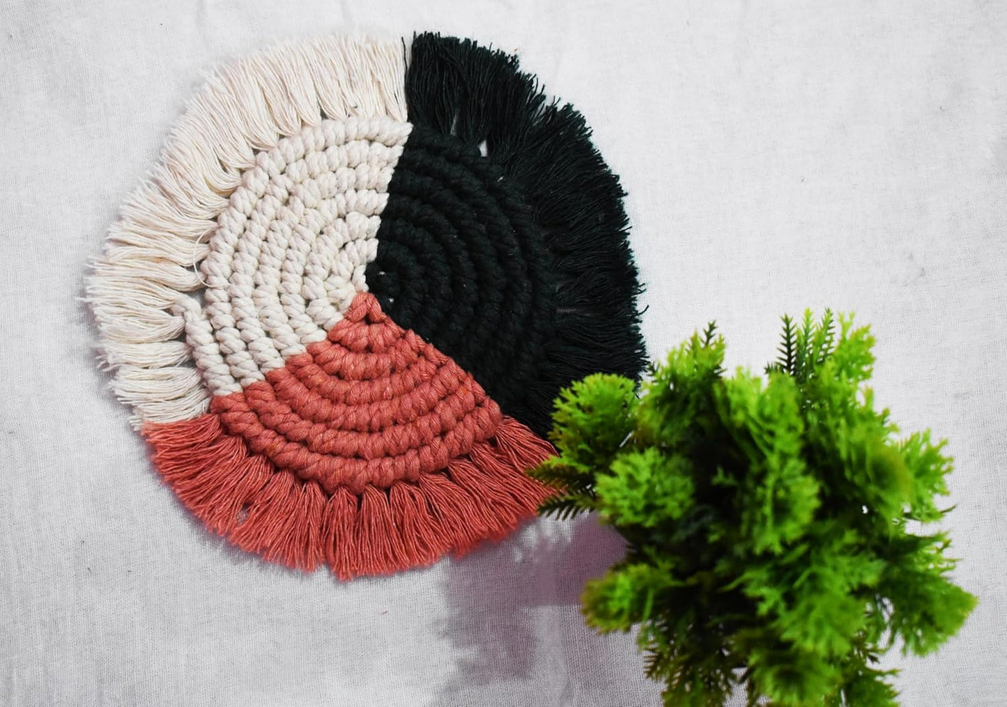 Multicolored Macrame Handwoven Cotton Coaster Set – 6" Diameter, 2-Pack