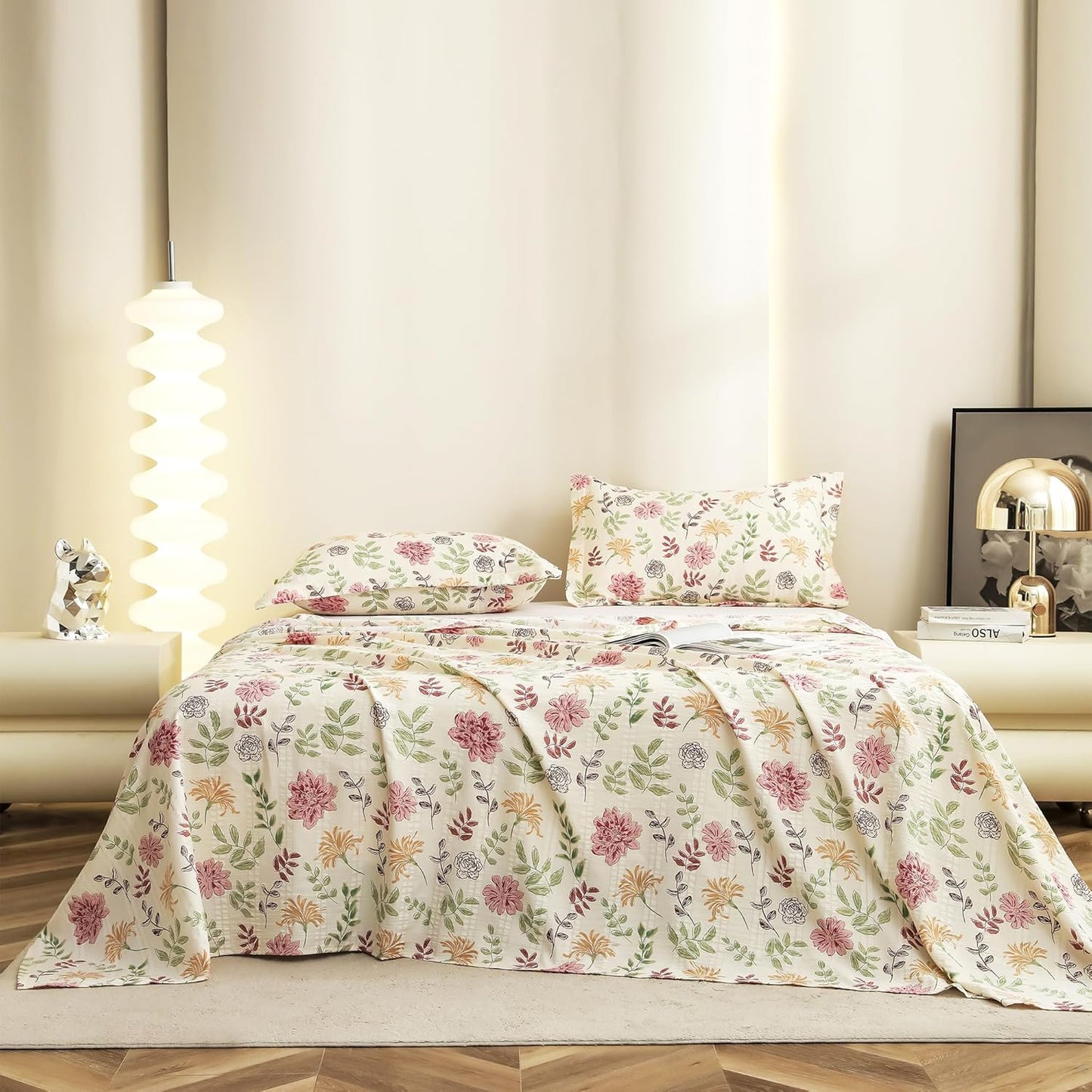 Ensemble de literie King Size - Coton nuage 300 fils/cm² - Motif floral 3 pièces