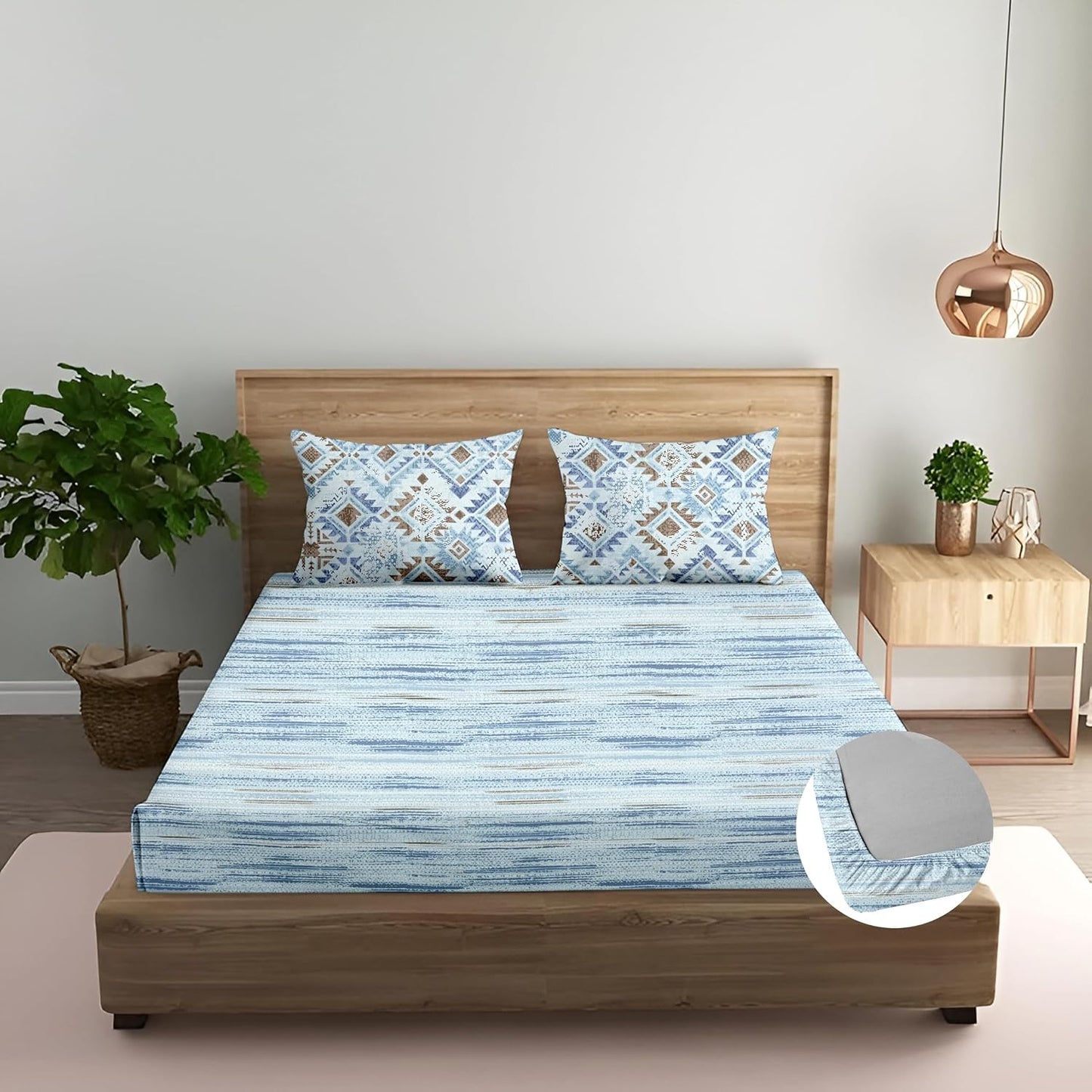 Bedsheet | Cotton Percale Elasticated Fitted | 3-Piece King Size