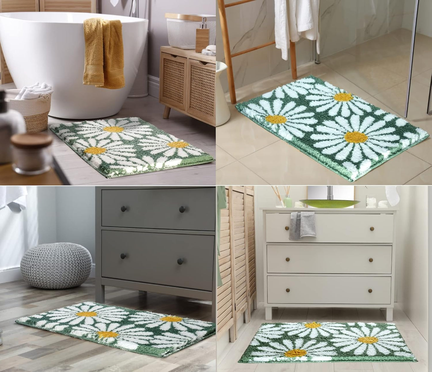 Flower Super Soft Microfiber 2000 GSM Bath Mat (40x60 cm) Pack of 1 | Super Absorbent Anti-Skid Bathroom Rug