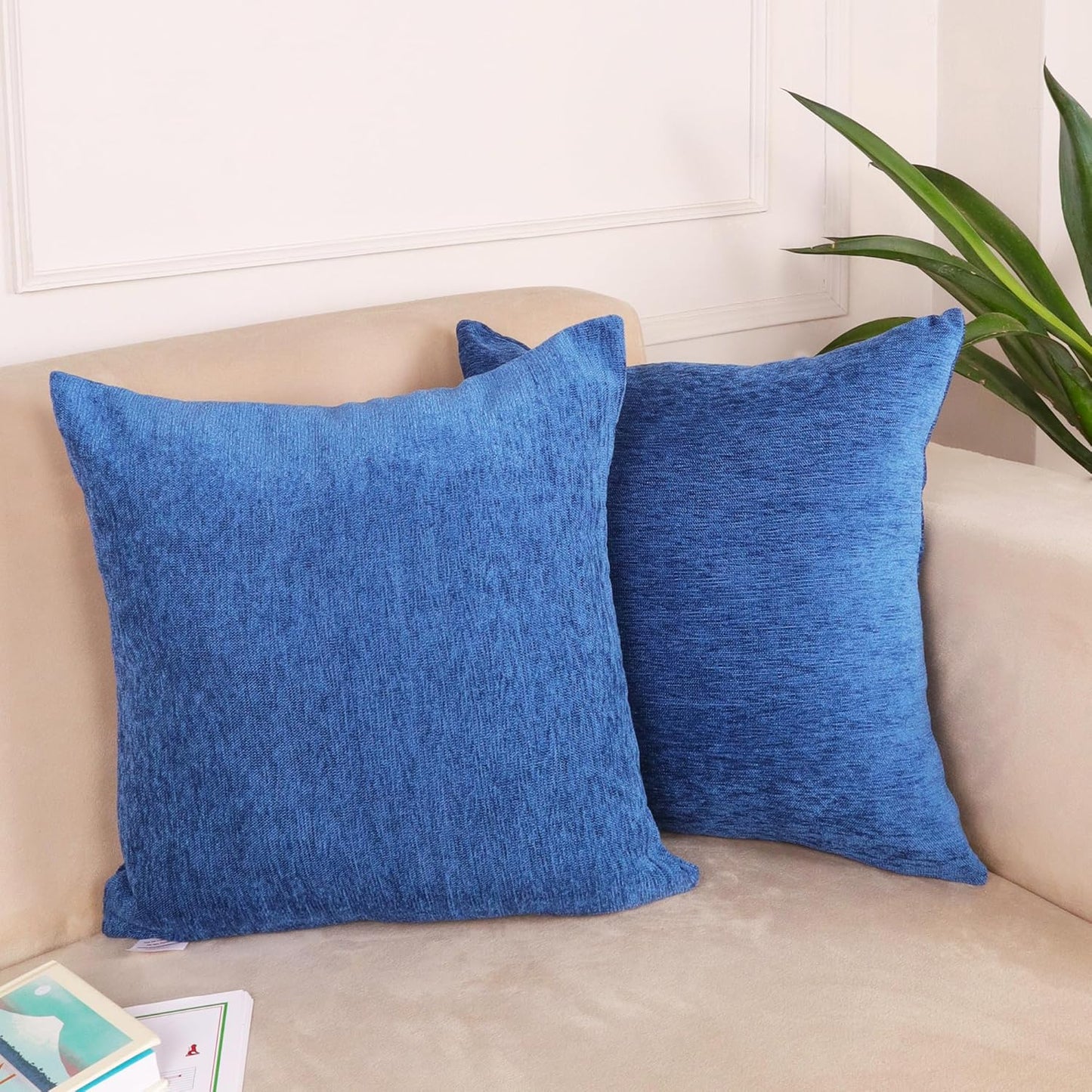 Soft Velvet-Feel Textured Chenille Cushion Covers Set of 2 – 16x16 Inches | Durable, Washable for Sofa, Couch, Bed Decor