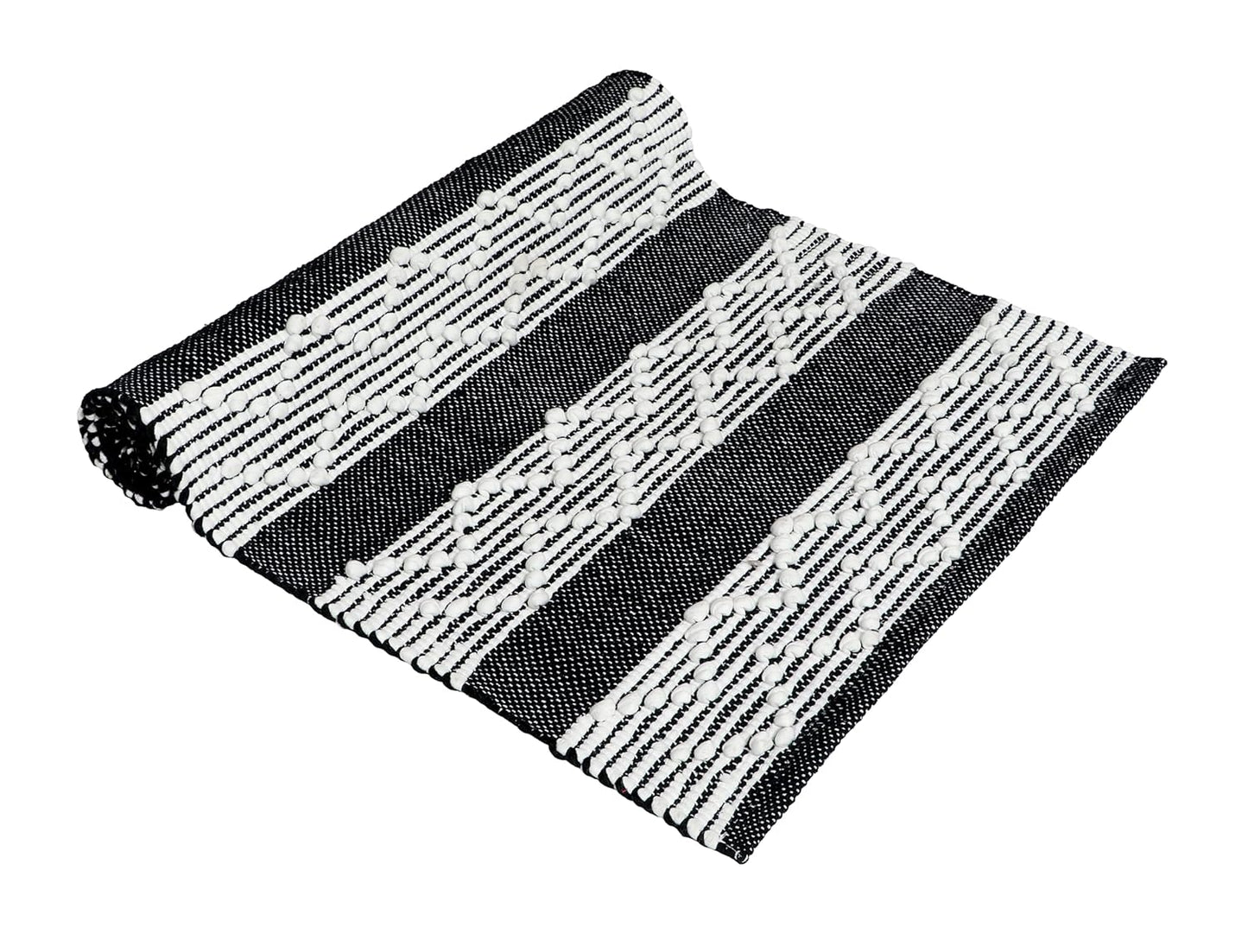 Hand Woven Modern 100% Cotton Designer Rug, Carpet, Bedside Runner 2x5 ft (60x152 cm) | Washable Bedroom Living Room Area Rug